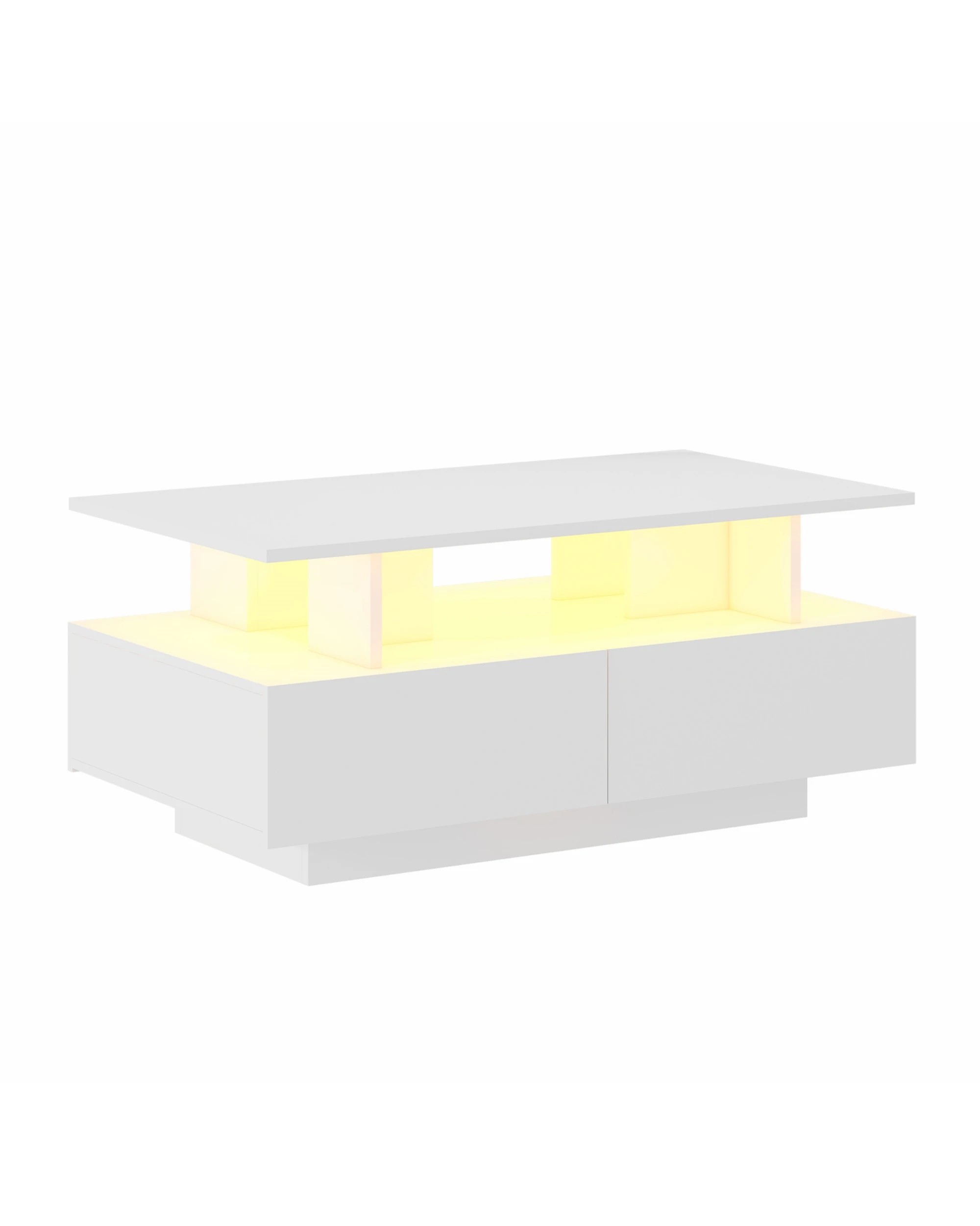 1 Advwin LED Coffee Table w/ 4 Storage Drawers High Gloss Central Table w/ Open Display Shelf, 1 of 8