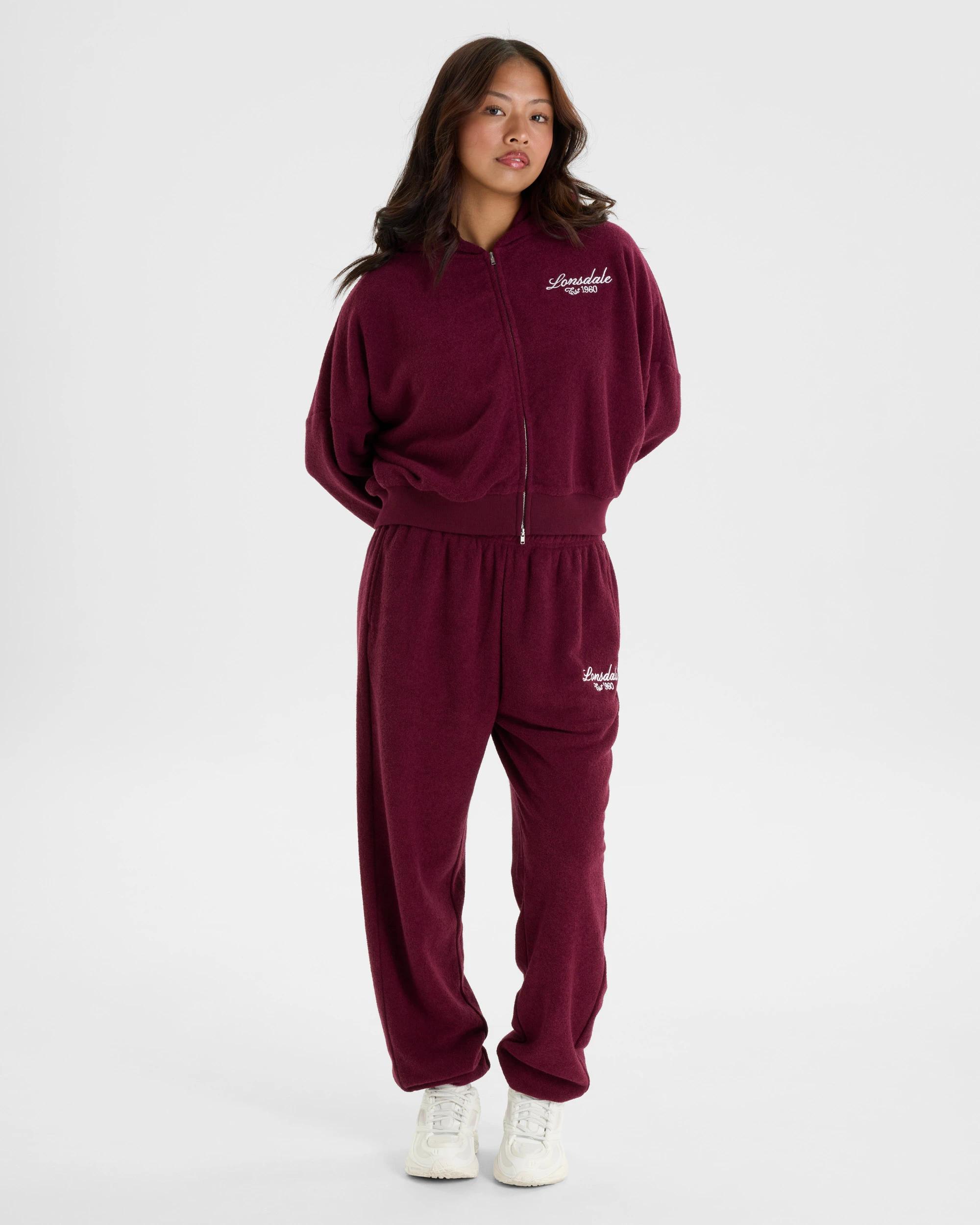 6 Lonsdale London Bouclé Boxy Zip Thru Sweat DARK BERRY, 6 of 6
