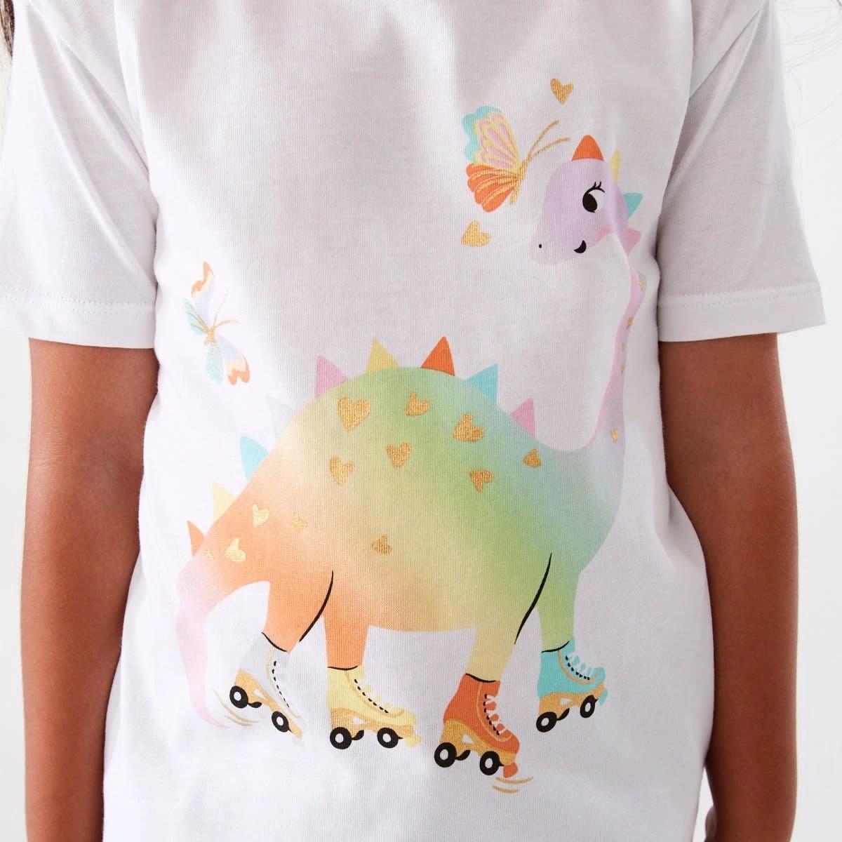 4 Short Sleeve Placement Print T-shirt Wht Dino, 4 of 8