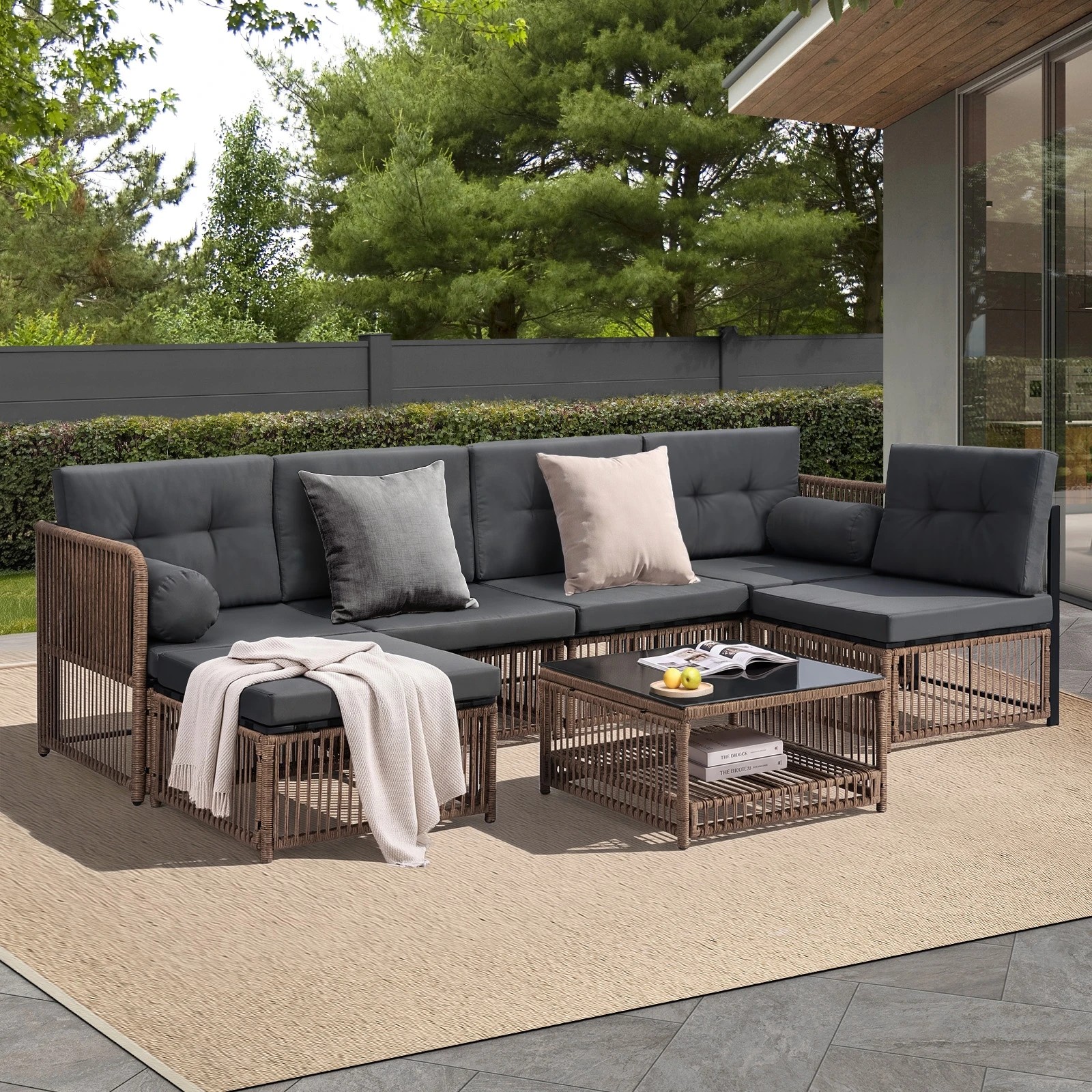 Livsip 6 Seater Outdoor Sofa Set 7PCS Wicker Lounge Setting Patio ...
