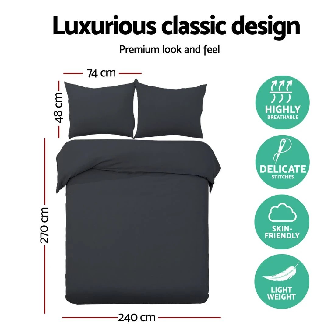 2 Giselle Bedding Quilt Cover Set Classic  Super King - Super King Bed - Black, 2 of 8