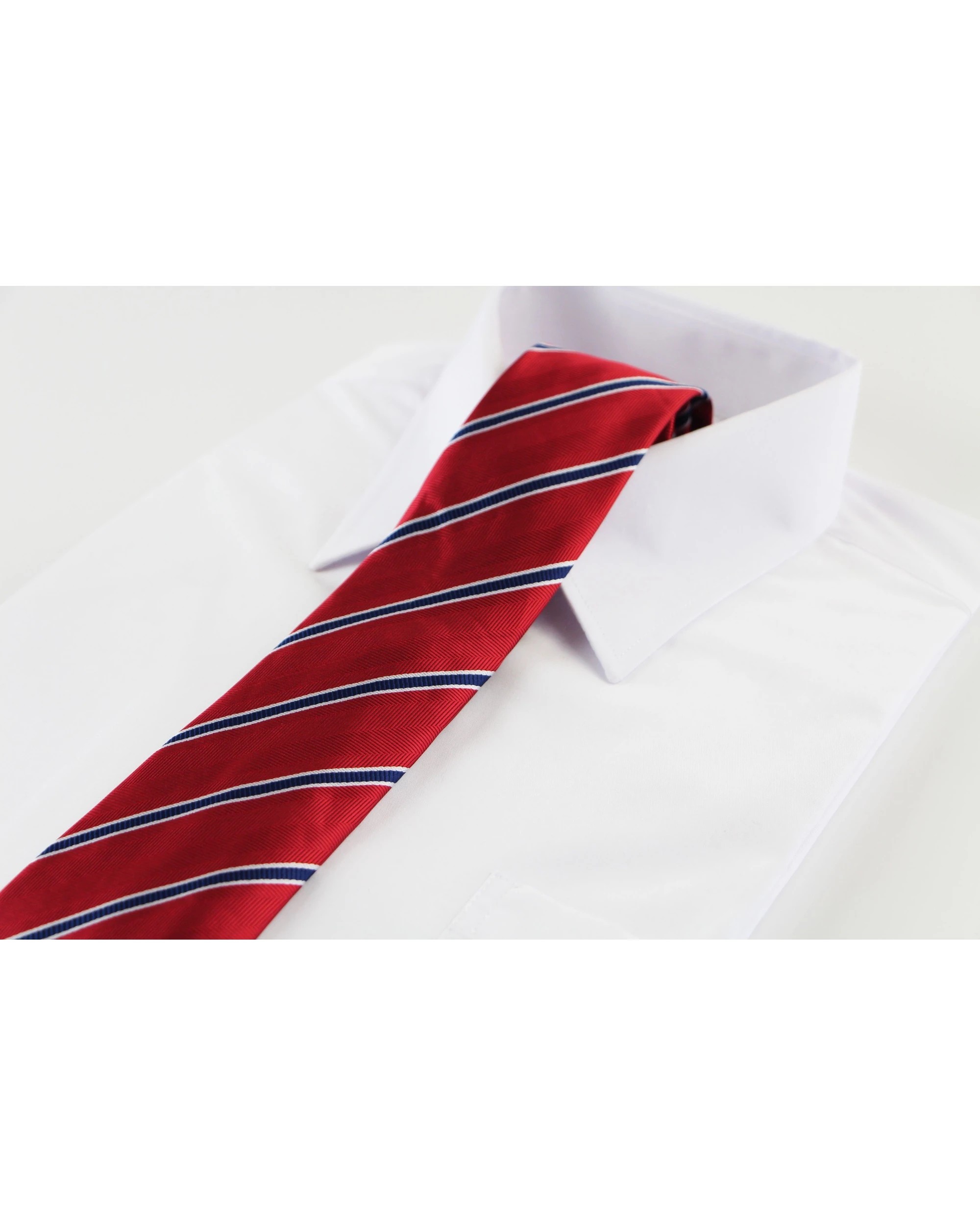 1 Zasel Mens Dark Red & Navy Striped Patterned 8cm Neck Tie, 1 of 2