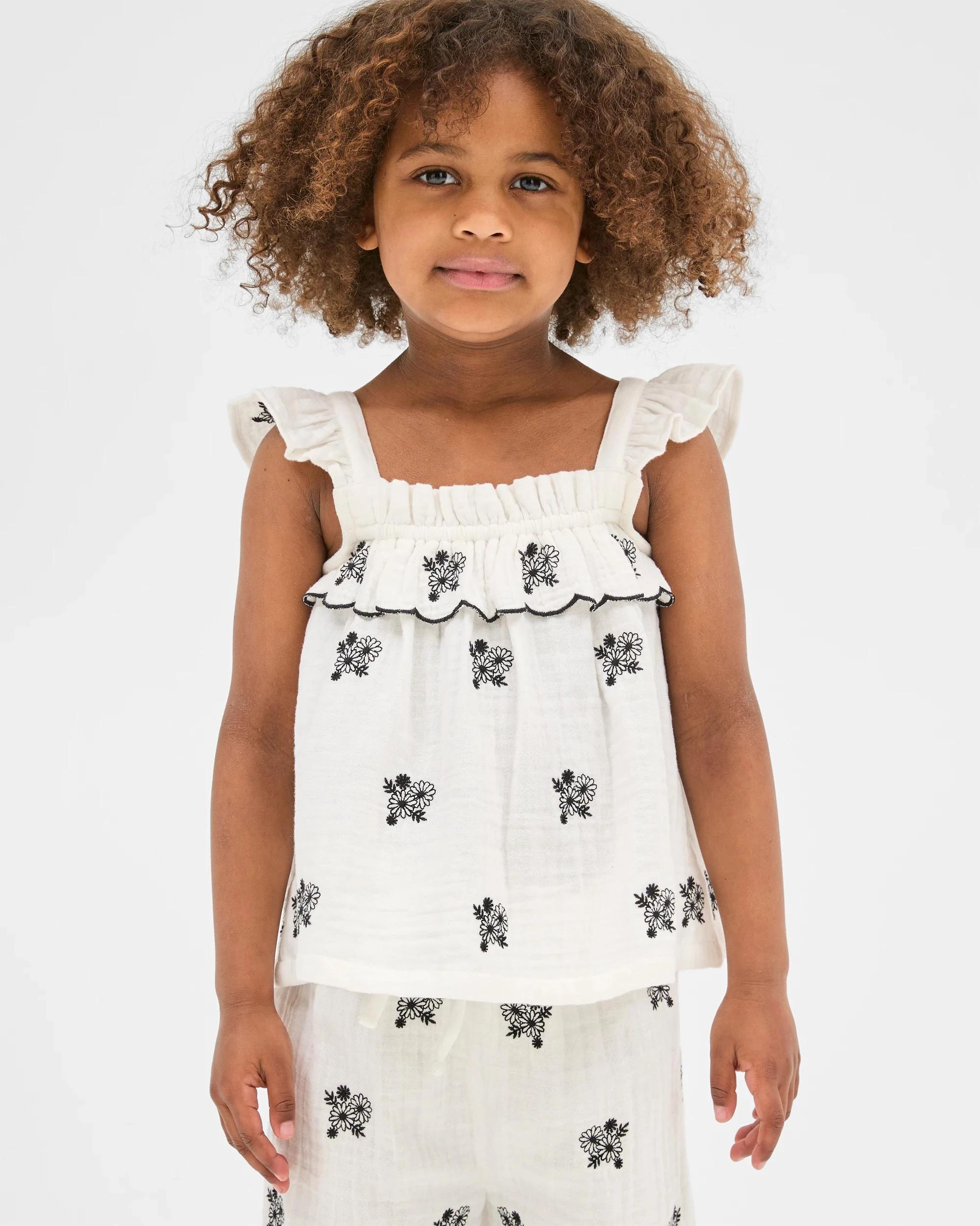 2 Target Kids Woven Ruffle Embroidered Top & Pants Coord Set CREAM, 2 of 6