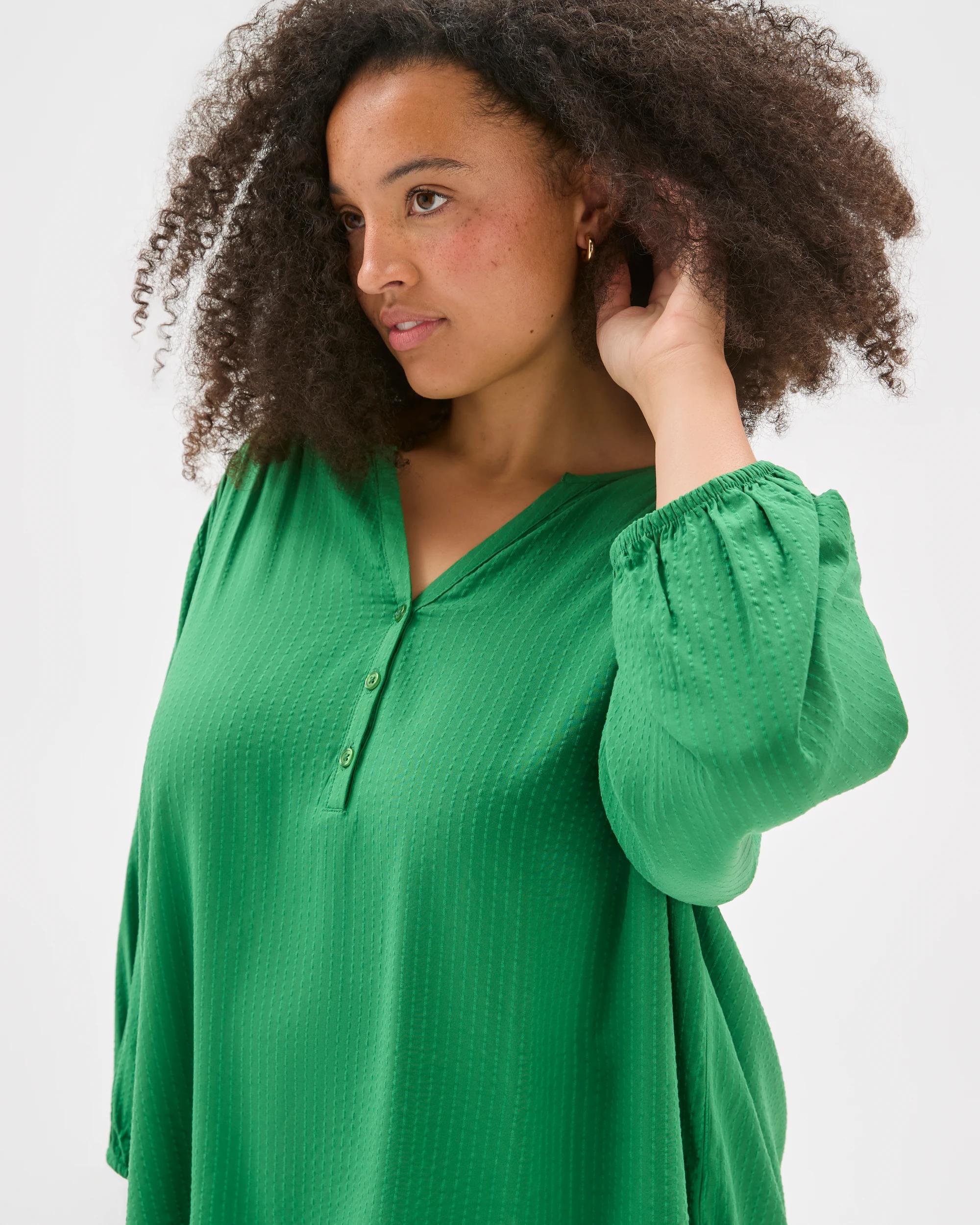 3 Target Curve Plus Size 3/4 Sleeve Half Placket Blouse PINE GREEN, 3 of 6