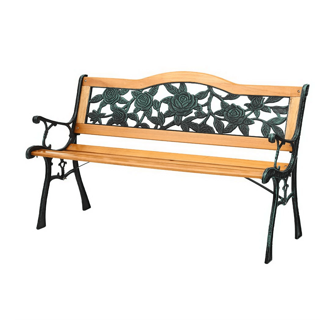 1 Gardeon Outdoor Garden Bench Seat 126cm Wooden Cast Iron 3 Seater Patio Furniture - Brown, 1 of 6