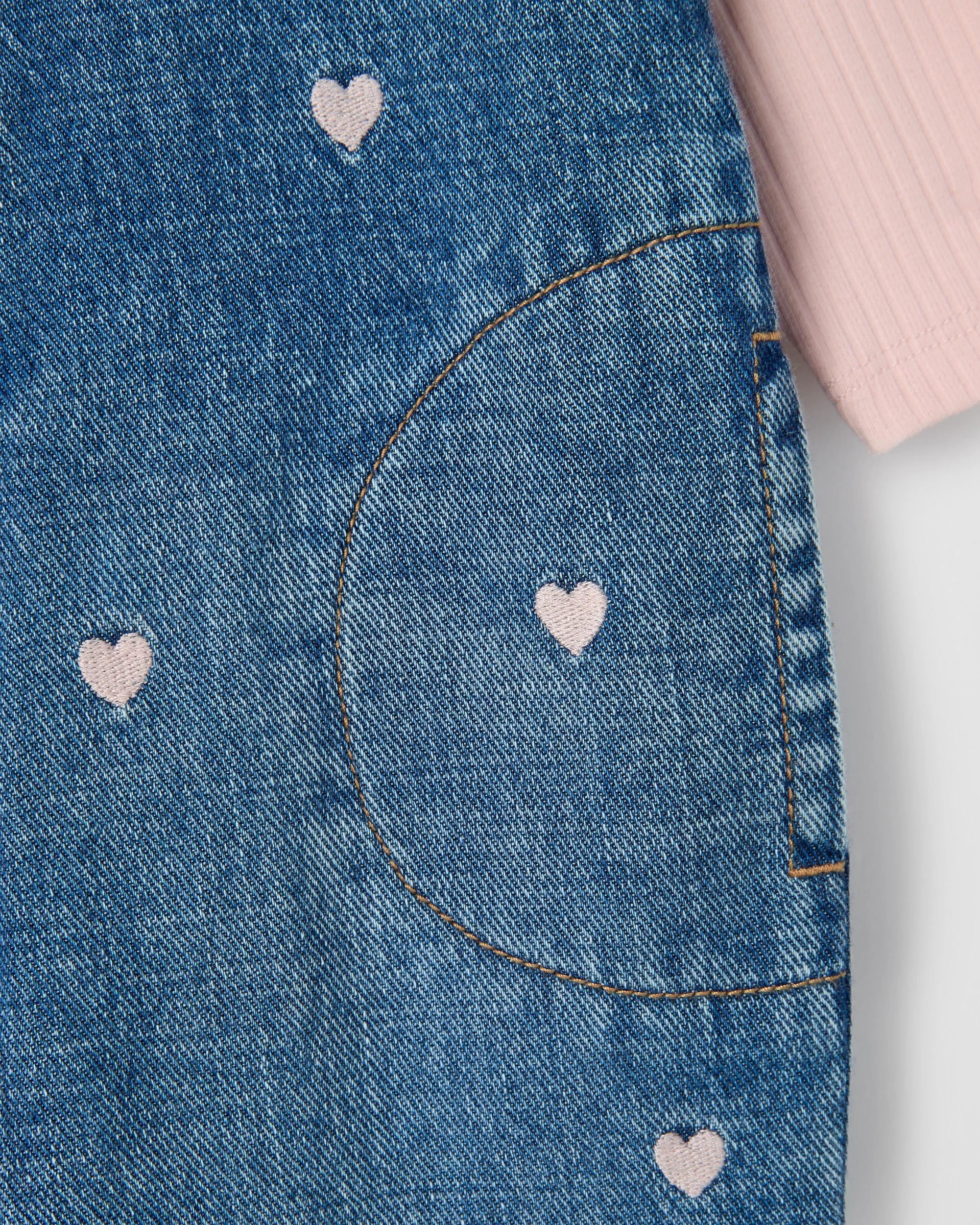 3 Target Baby Embroidered Denim Dungaree Set HEART VINTAGE WASH, 3 of 3