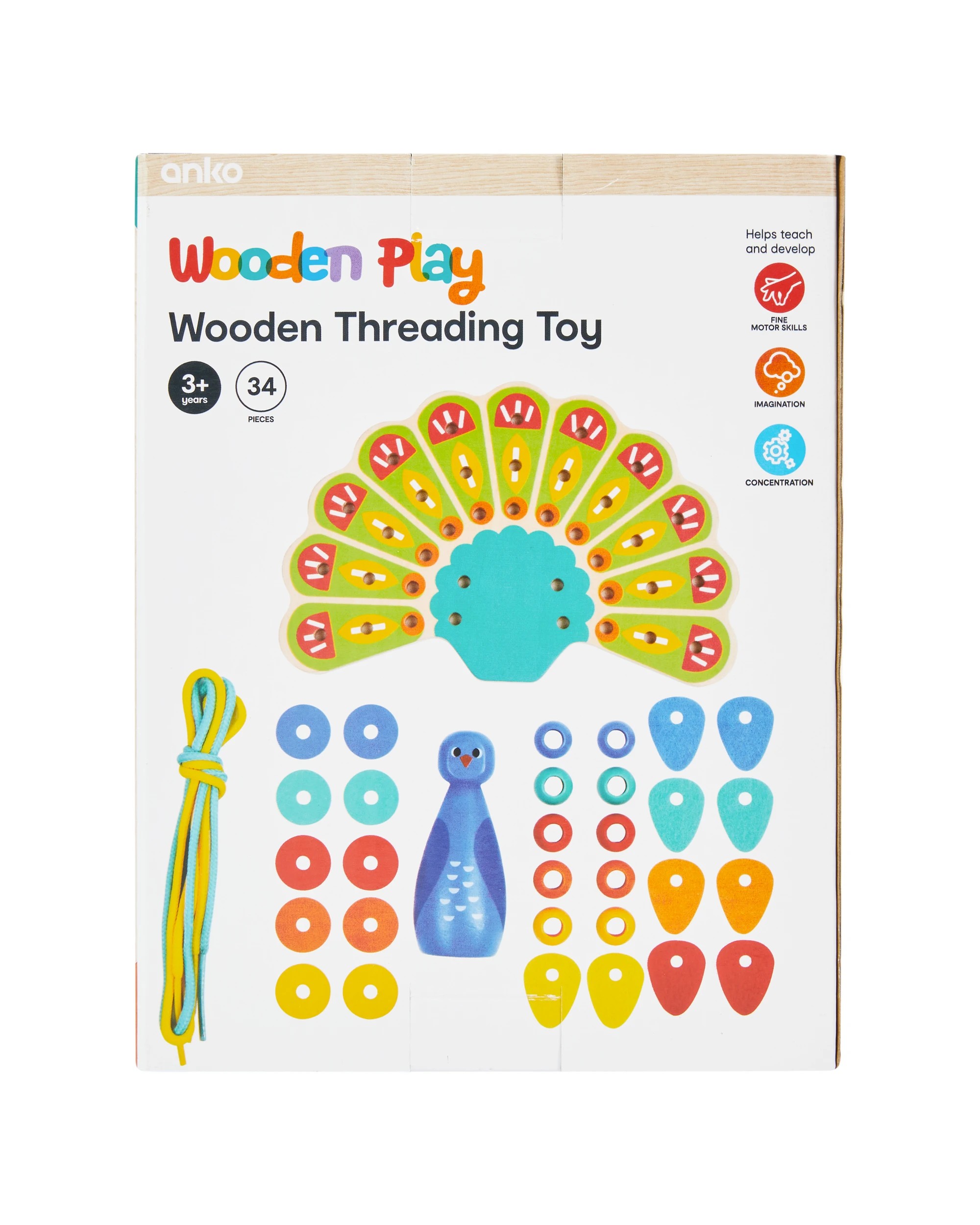 5 34 Pieces Wooden Threading Toy, 5 of 5