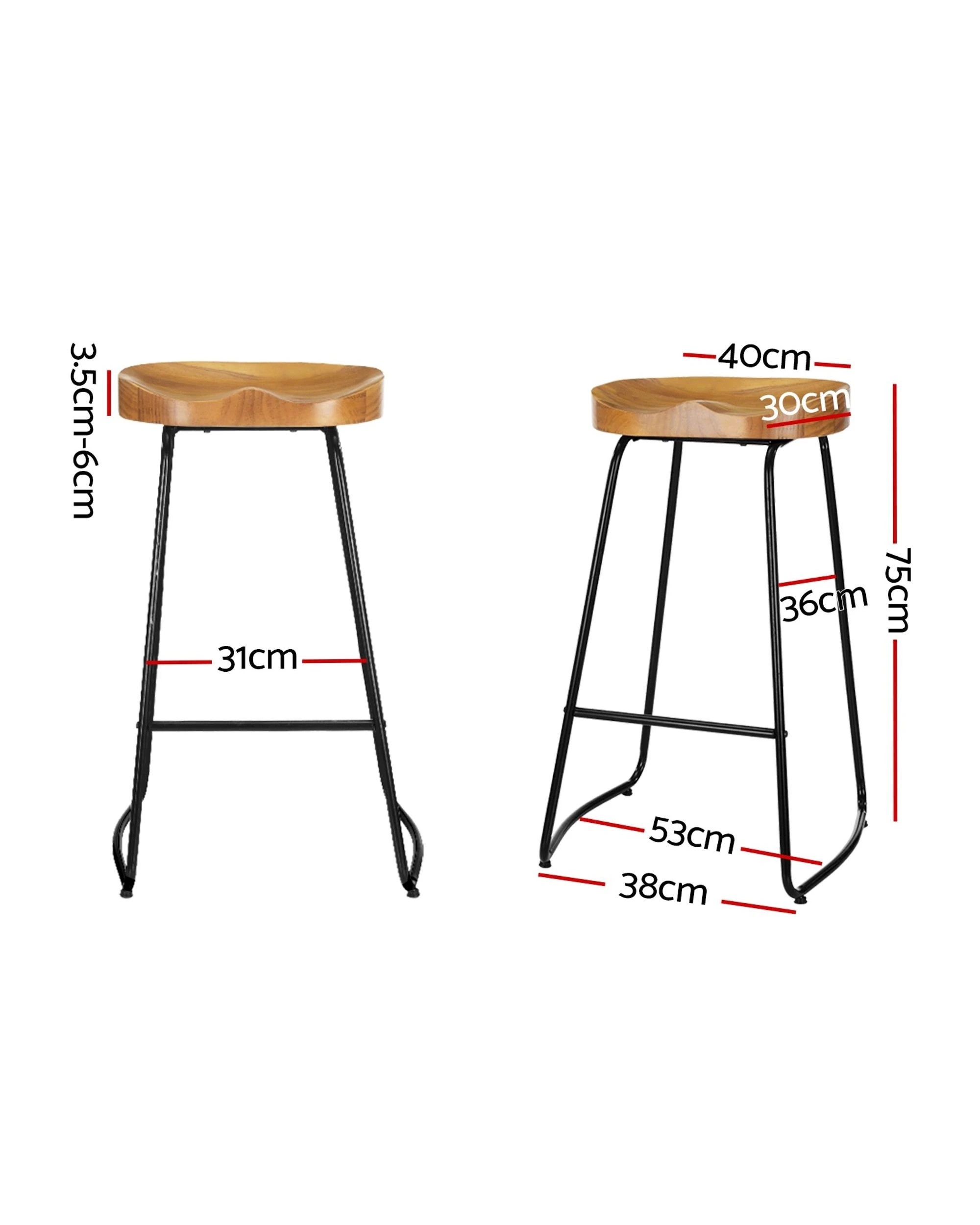 2 Artiss 4x Bar Stools Tractor Seat 75cm Wooden - Brown, 2 of 8
