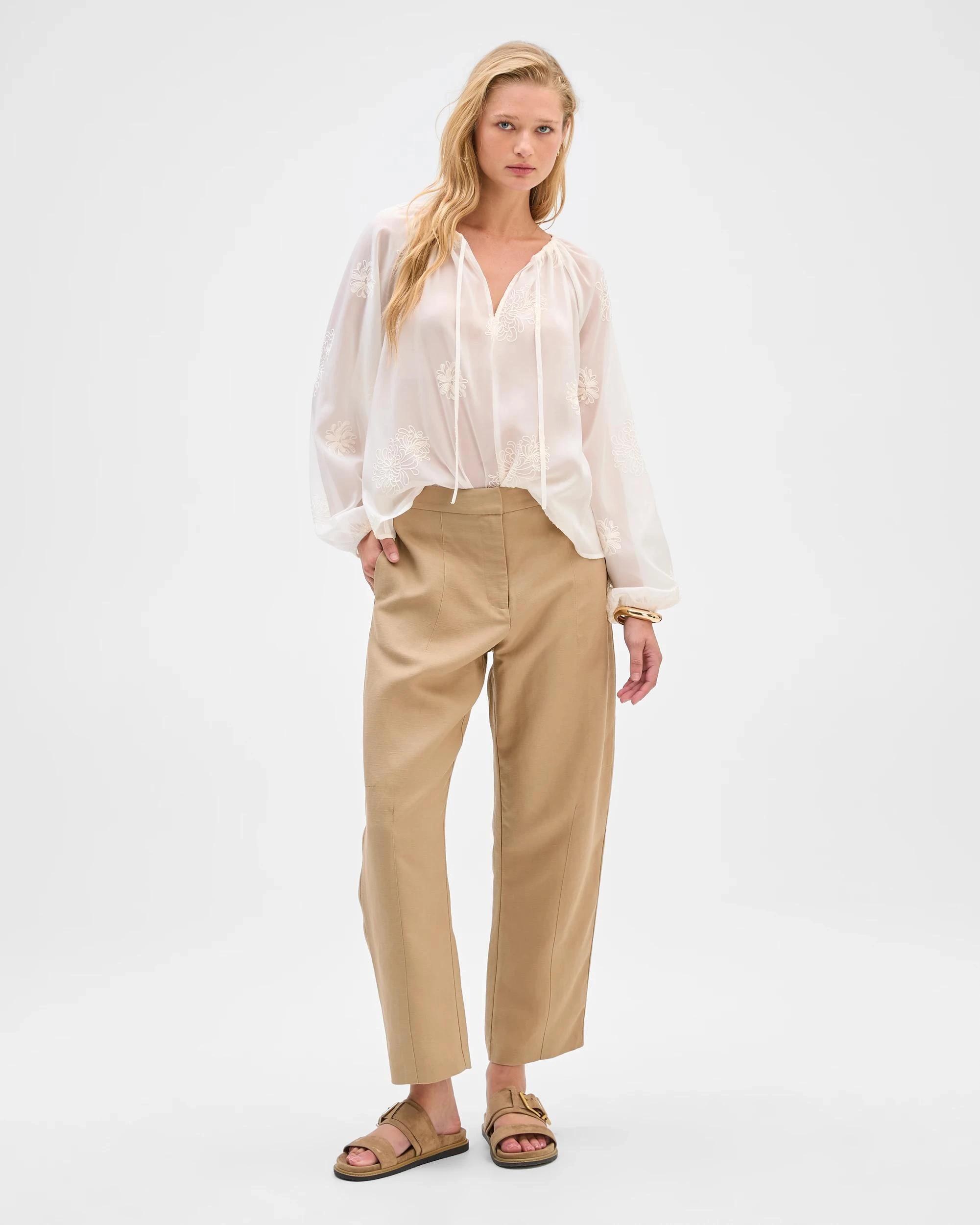 2 Preview Long Sleeve Embroidered Detail Blouse CLOUD DANCER, 2 of 6