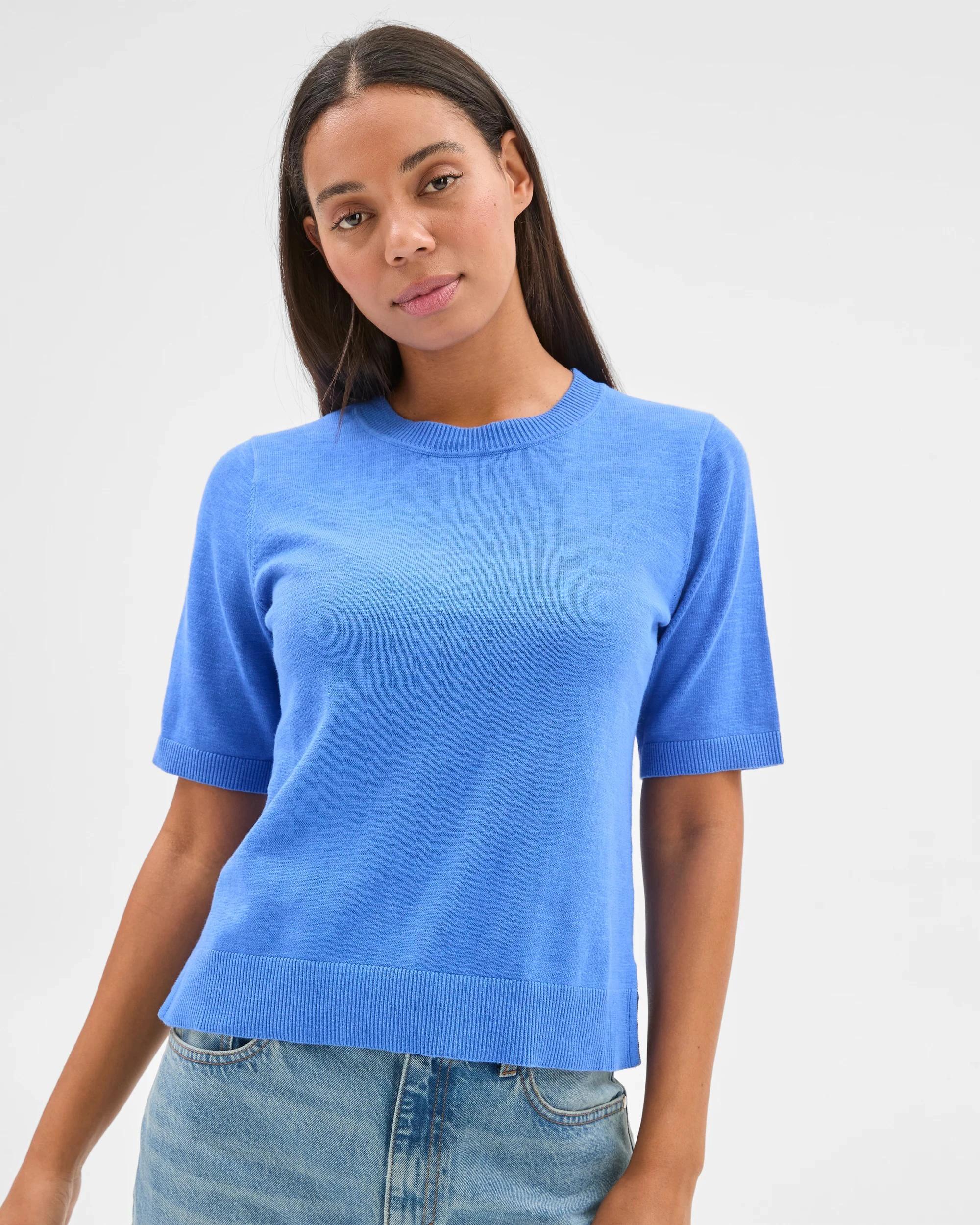 4 Target Australian Cotton/Linen Blend Knitted T-Shirt VIVID BLUE, 4 of 6