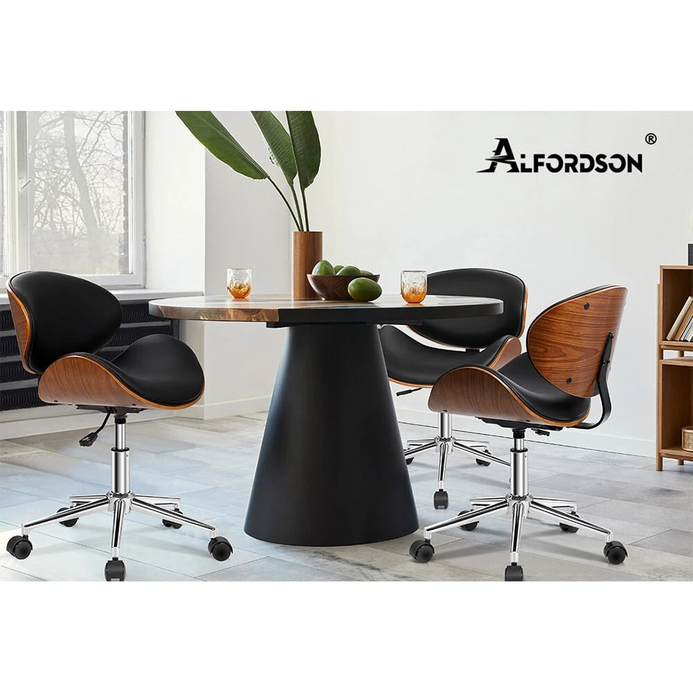 9 Alfordson Wooden Office Chair Computer Chairs Bentwood Seat Leather - Black, 9 of 10