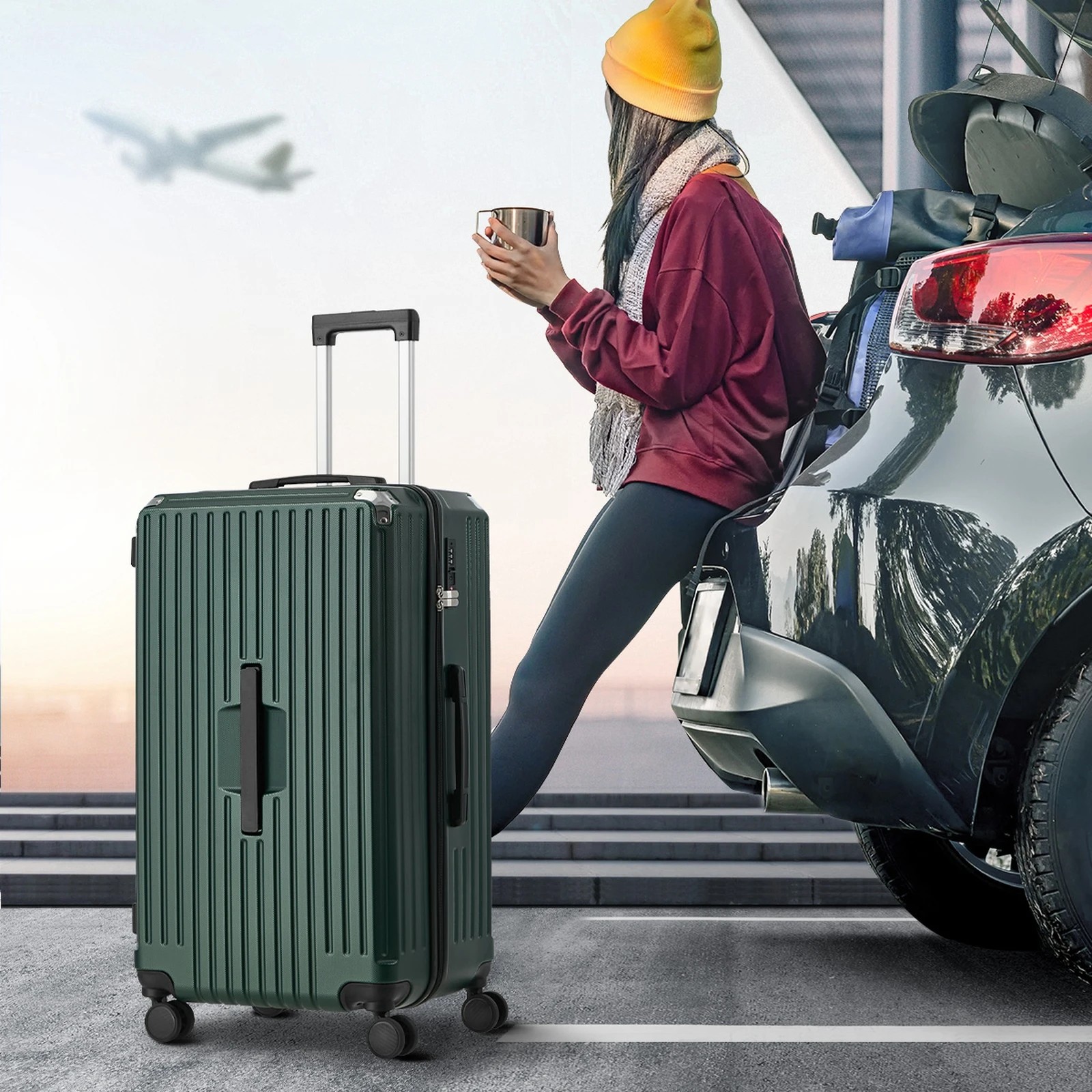 4 Mazam 32" Luggage Suitcase TSA Hard Shell Case with Cup Holder - Green, 4 of 9