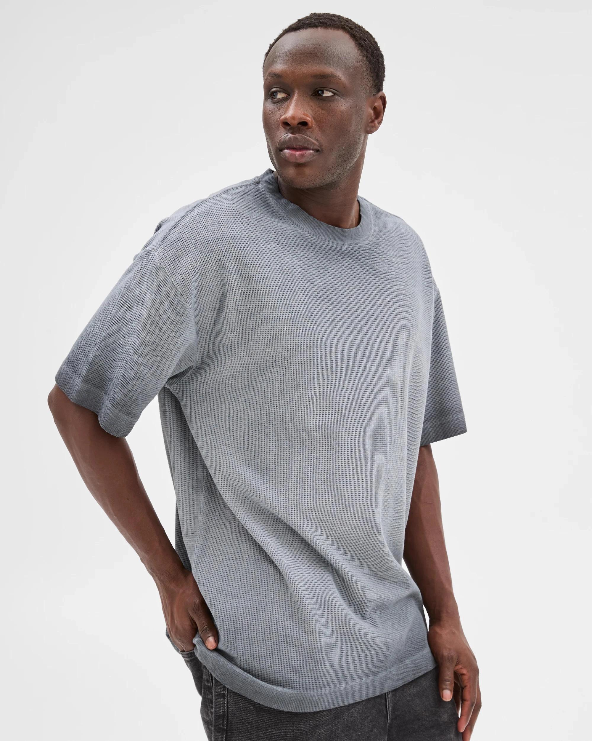 5 Australian Cotton Blend Waffle T-Shirt - Commons WASHED BLACK, 5 of 6