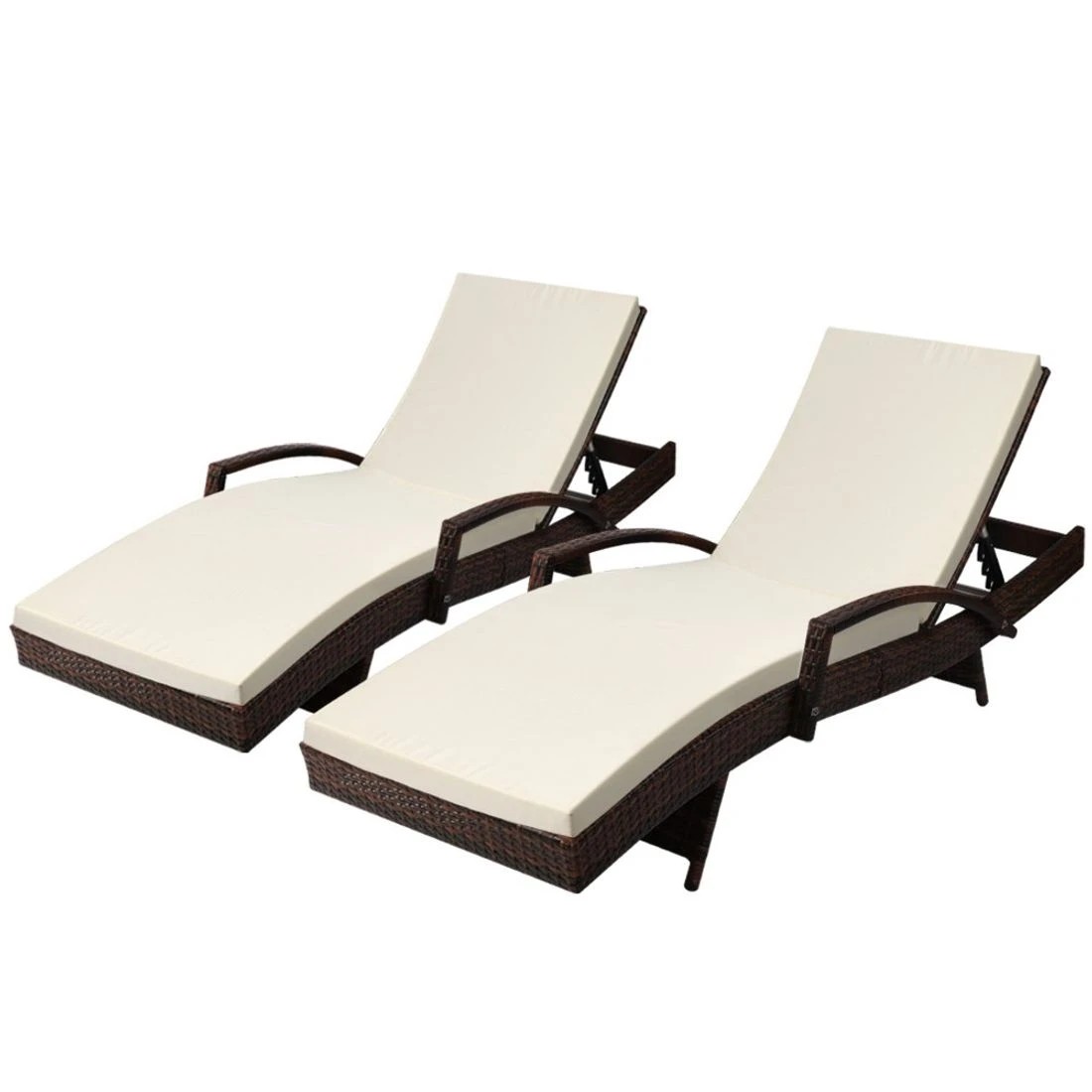 1 Gardeon 2PC Sun Lounge Wicker Lounger Outdoor Furniture Beach Chair Patio Adju Cushion - Brown, 1 of 8