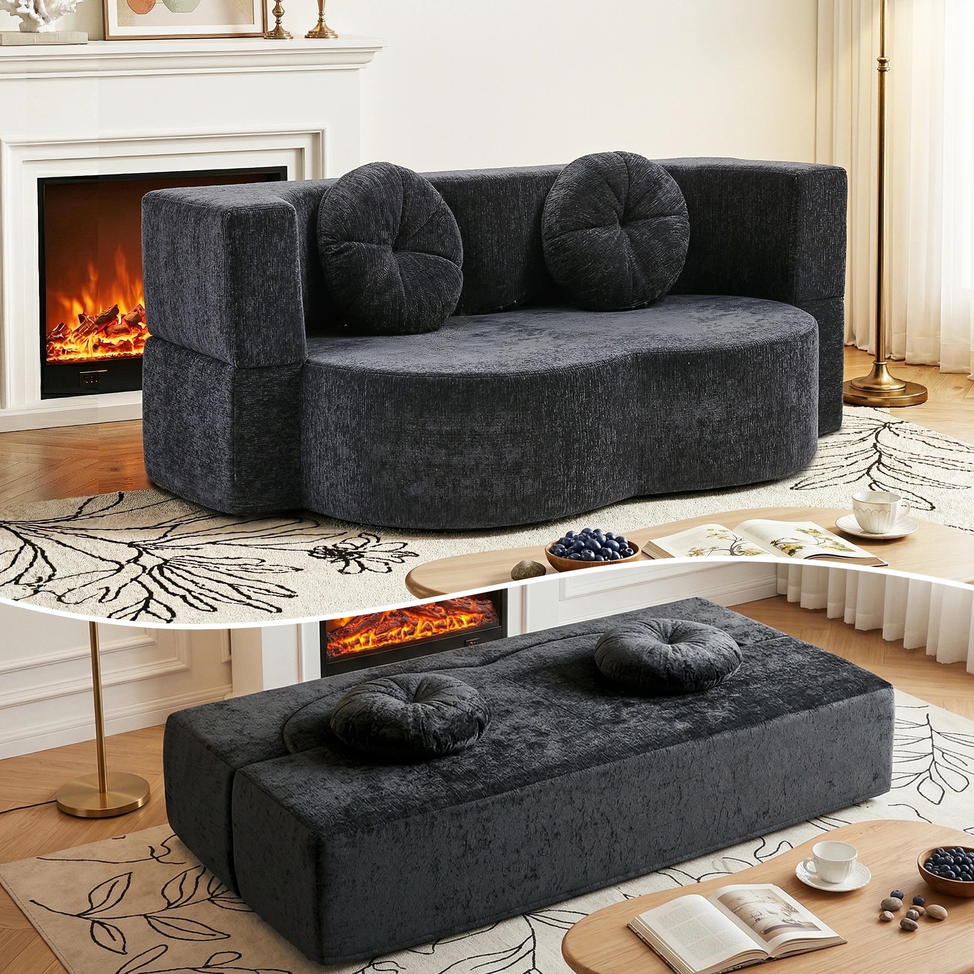9 Artiss Convertible Compressed Sofa Bed 2 in 1 Comfort Curved Sleeper Couch - Grey, 9 of 9