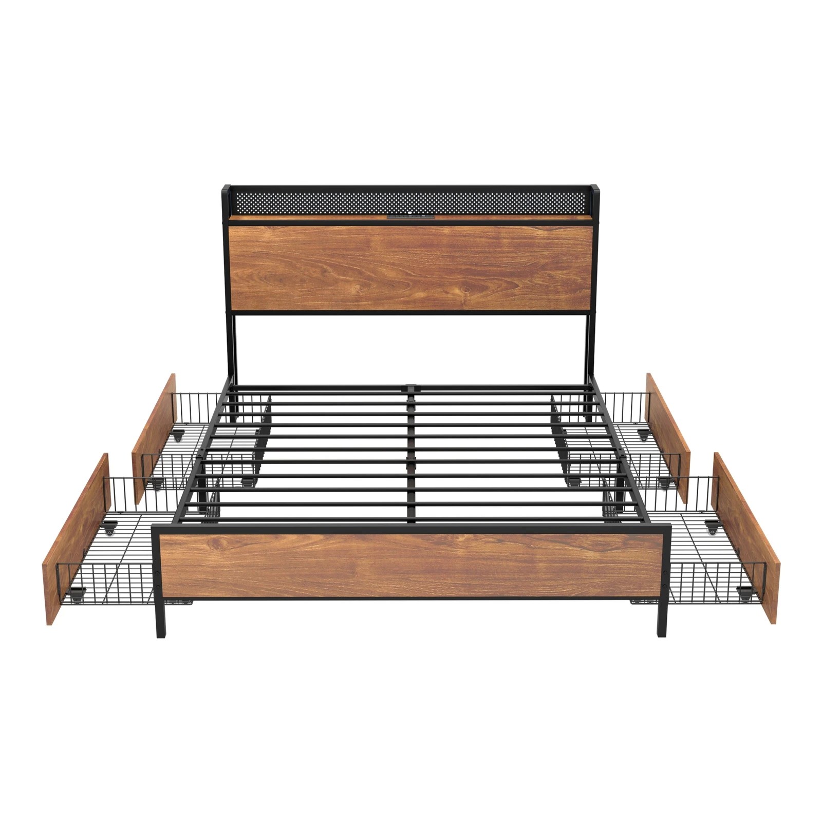 6 Oikiture Metal Bed Frame Queen Size With Led Headboard 4 Storage Drawers Usb
 - Black, 6 of 7