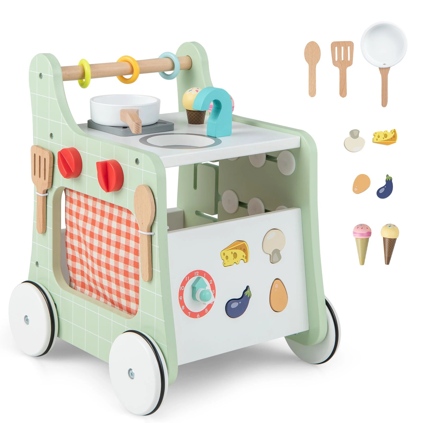 1 Costway 6-in-1 Wooden Baby Walker Push Pull Toy, 1 of 4