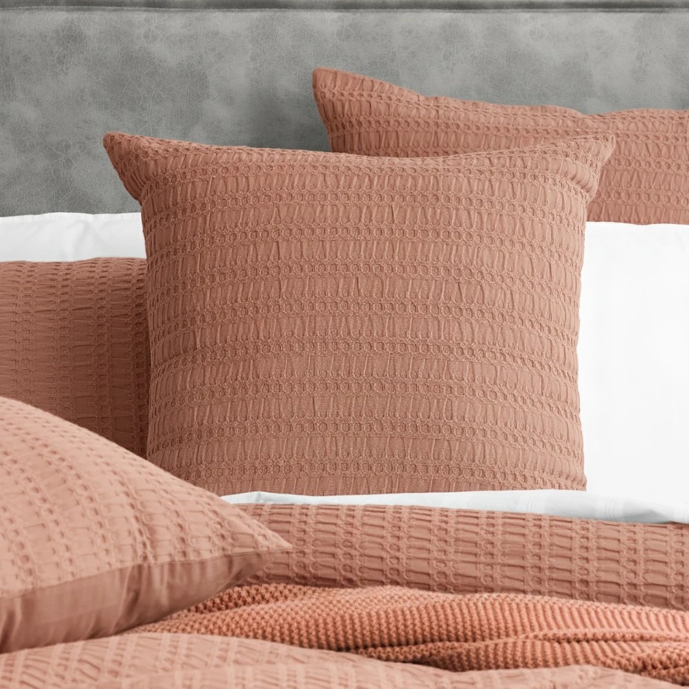 3 KG Linen Celeste Seersucker Cotton Waffle Quilt Cover Set Premium - King Bed - Brown, 3 of 3