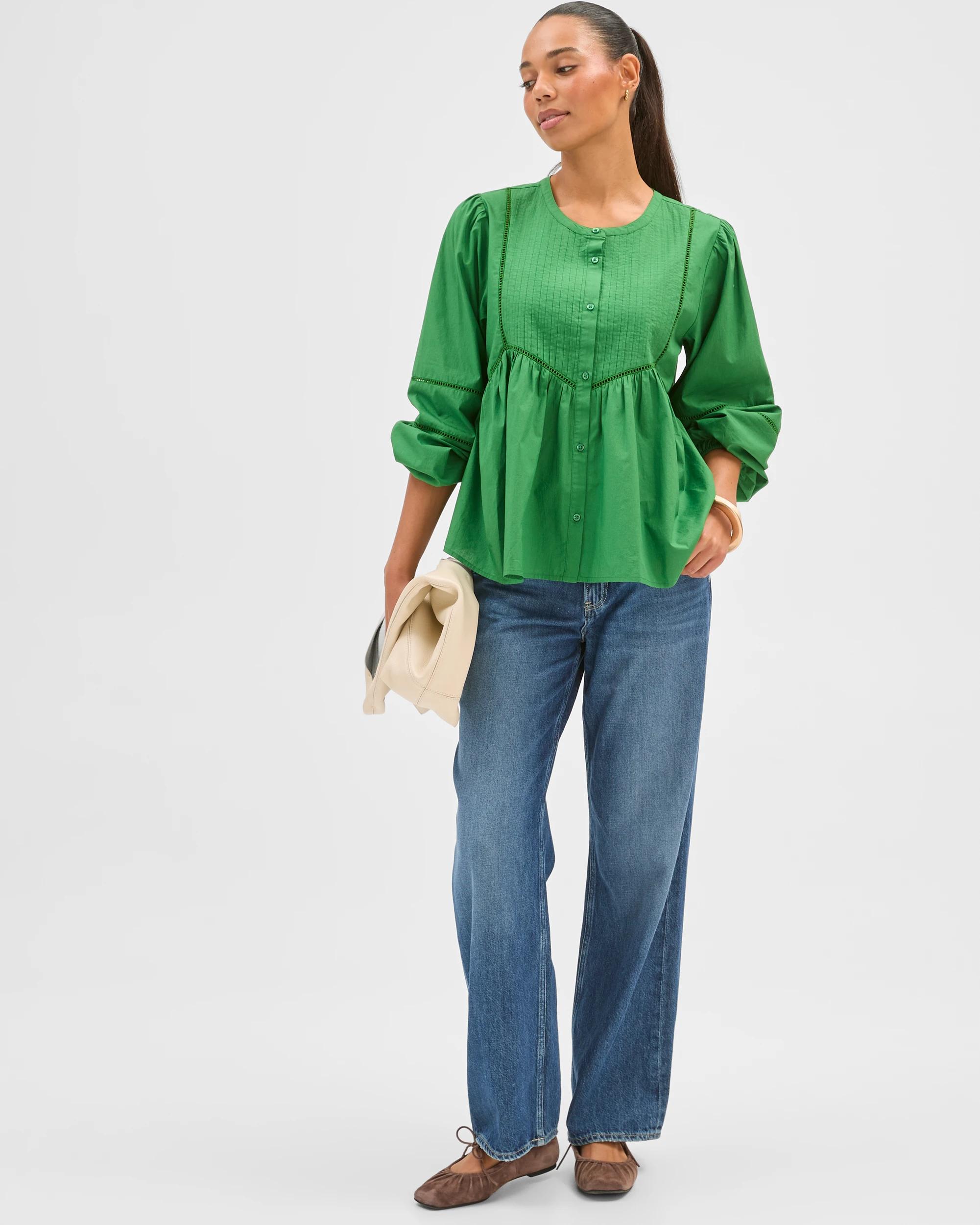 1 Target Woman Long Sleeve Femme Detail Blouse VERDANT GREEN, 1 of 8