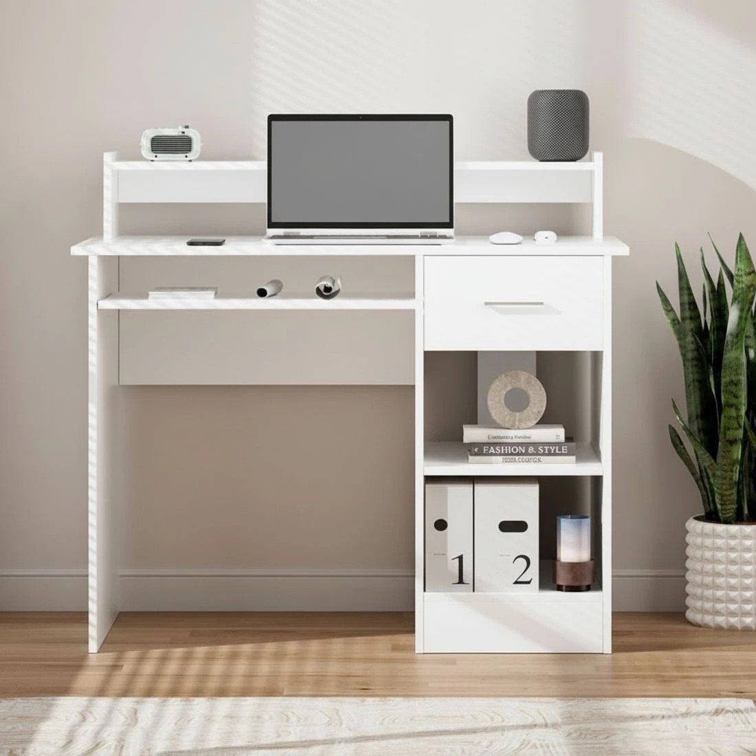 4 Artiss Computer Desk Shelf Drawer Cabinet  100CM - White, 4 of 5