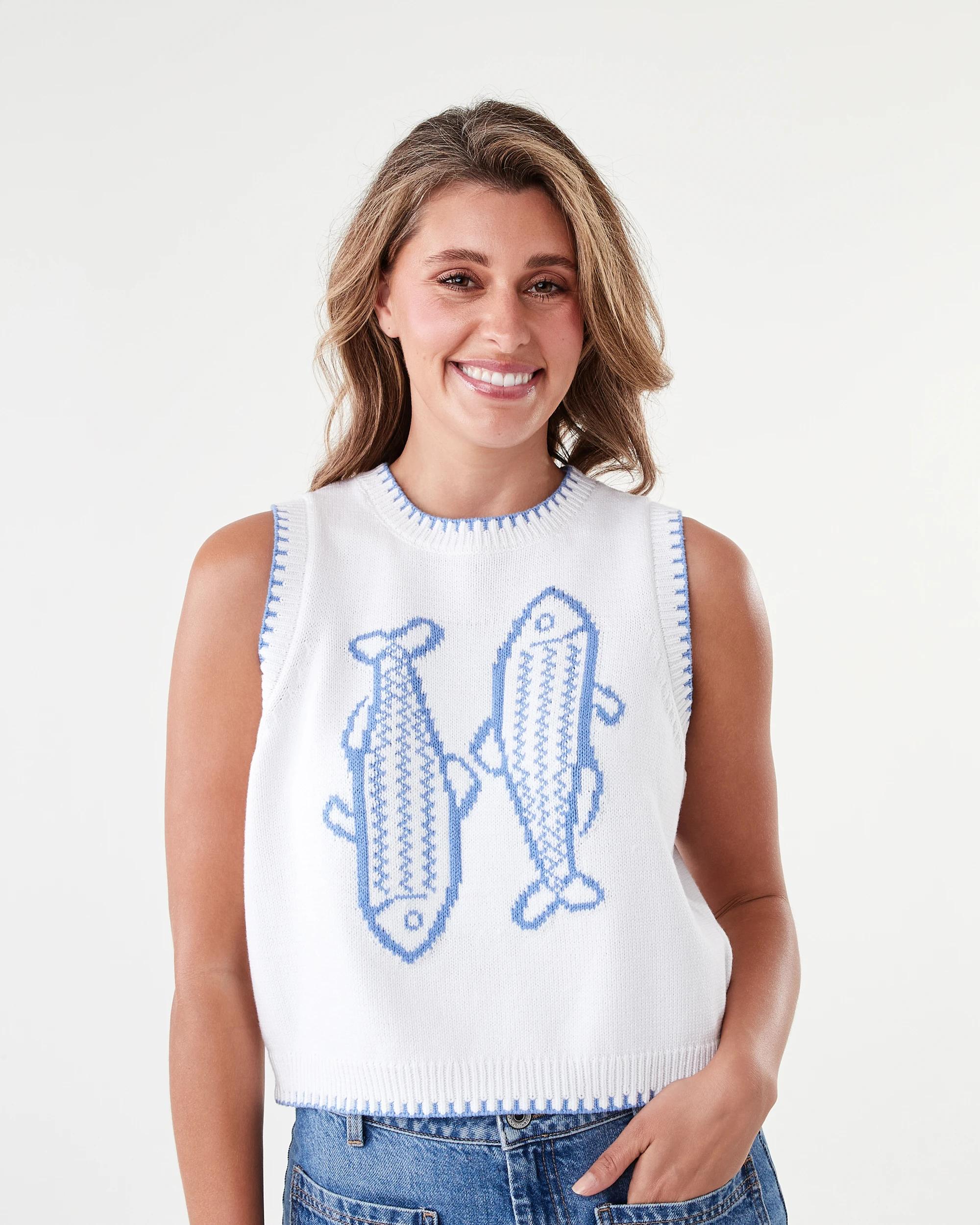 1 Jacquard Vest Blu Fish, 1 of 7
