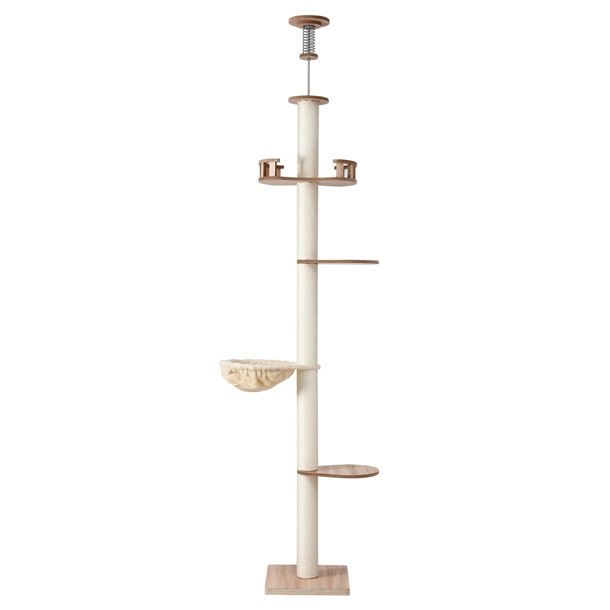 3 i.Pet Cat Tree Tower Floor to Ceiling Scratching Post 270cm - Beige, 3 of 9
