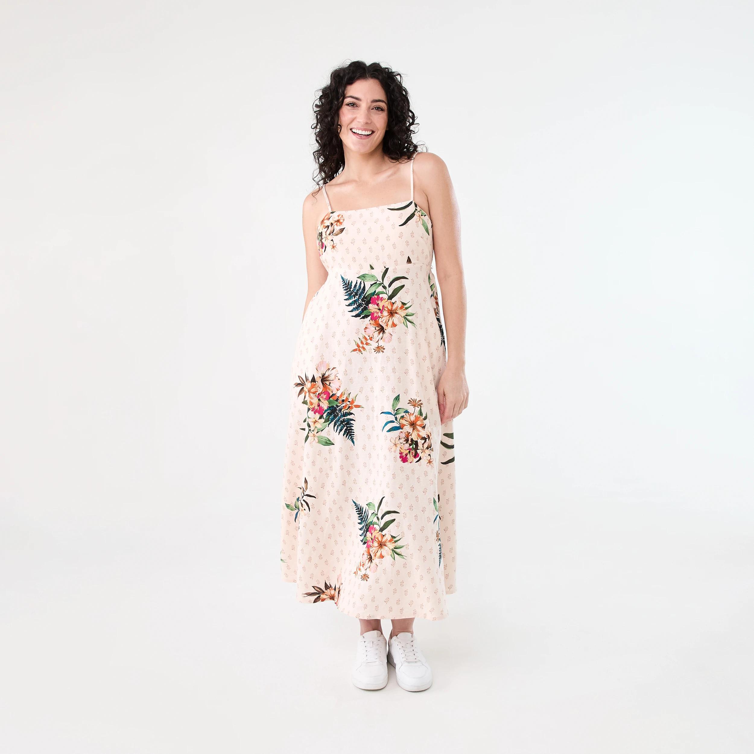 1 Sleeveless Tie Back Midi Dress Boho Trop, 1 of 8