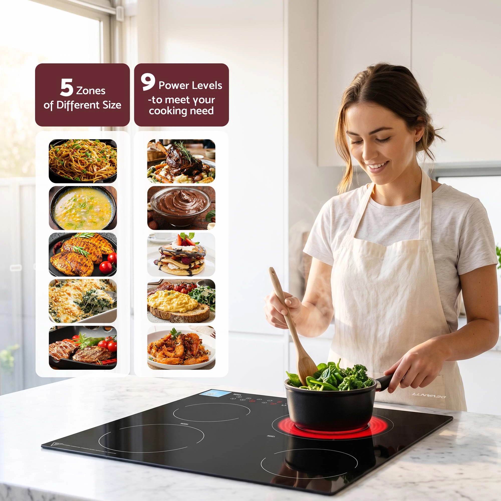 6 Devanti Electric Ceramic Cooktop Dual Zone Touch Control Black - Black, 6 of 8