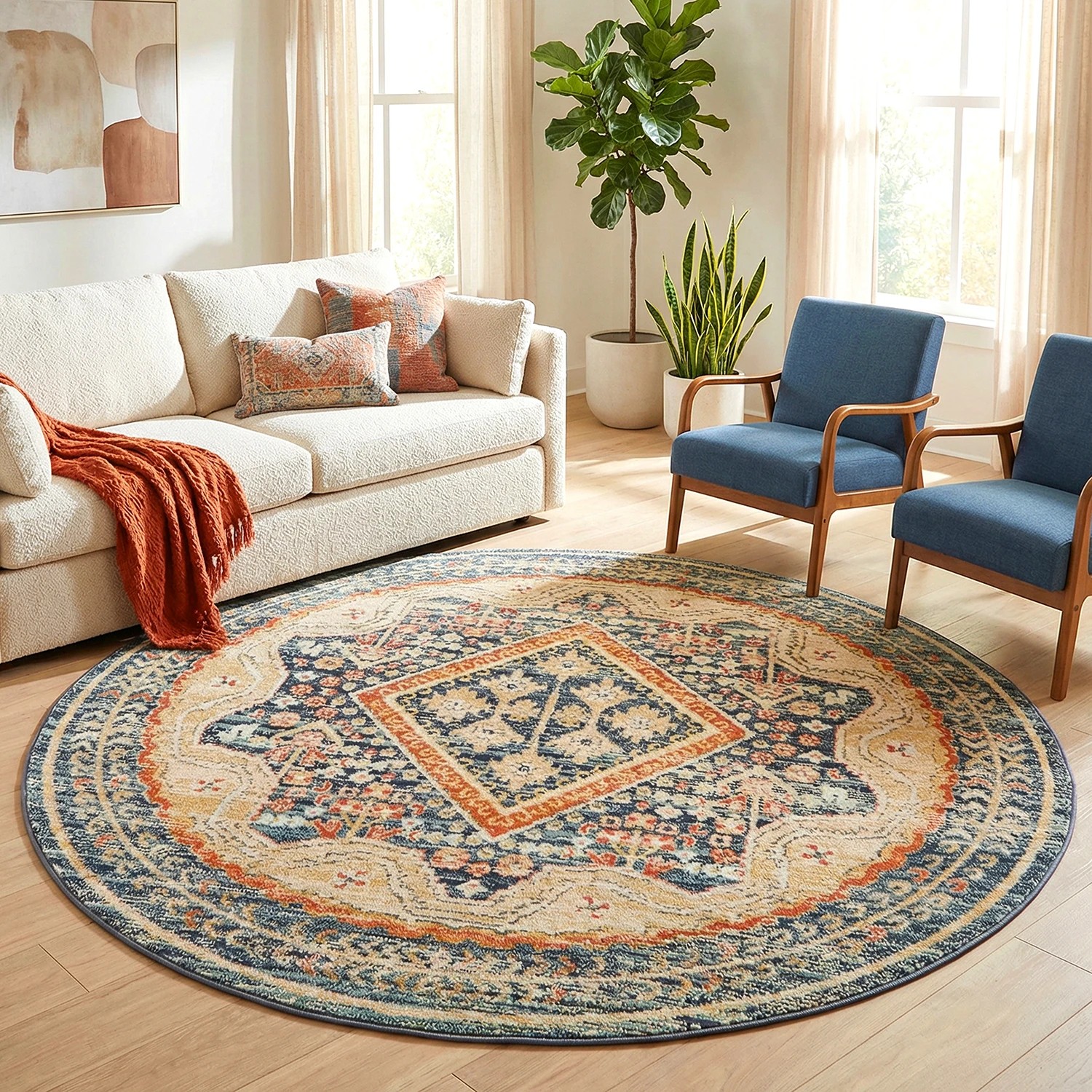 1 Common Ground Rugs Eterna 863 240x240cm - Large Round Rug - Blue, 1 of 8