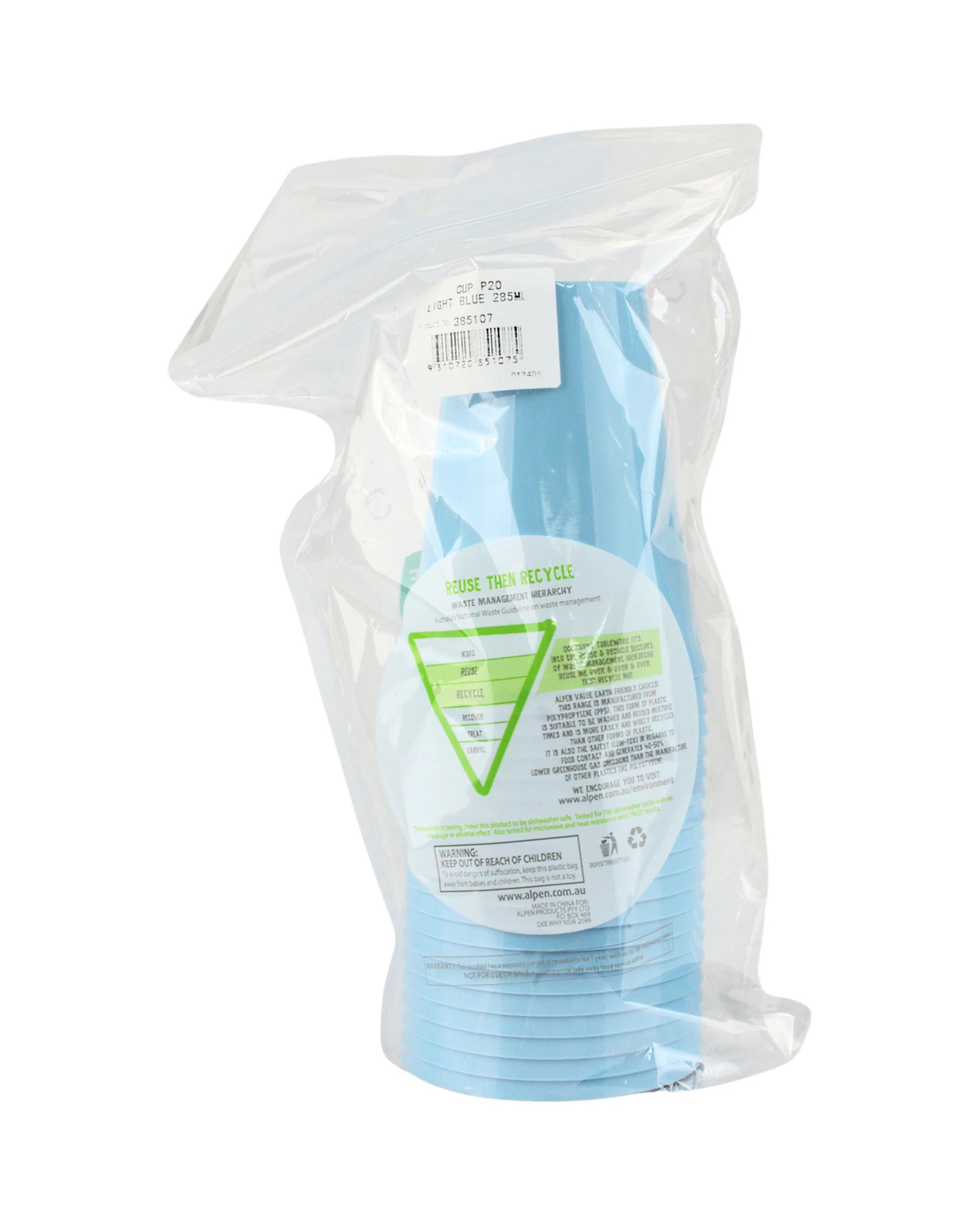 3 Alpen Reusable Cups 285ml Pack of 20 - Ice Light Blue - Light Blue, 3 of 3