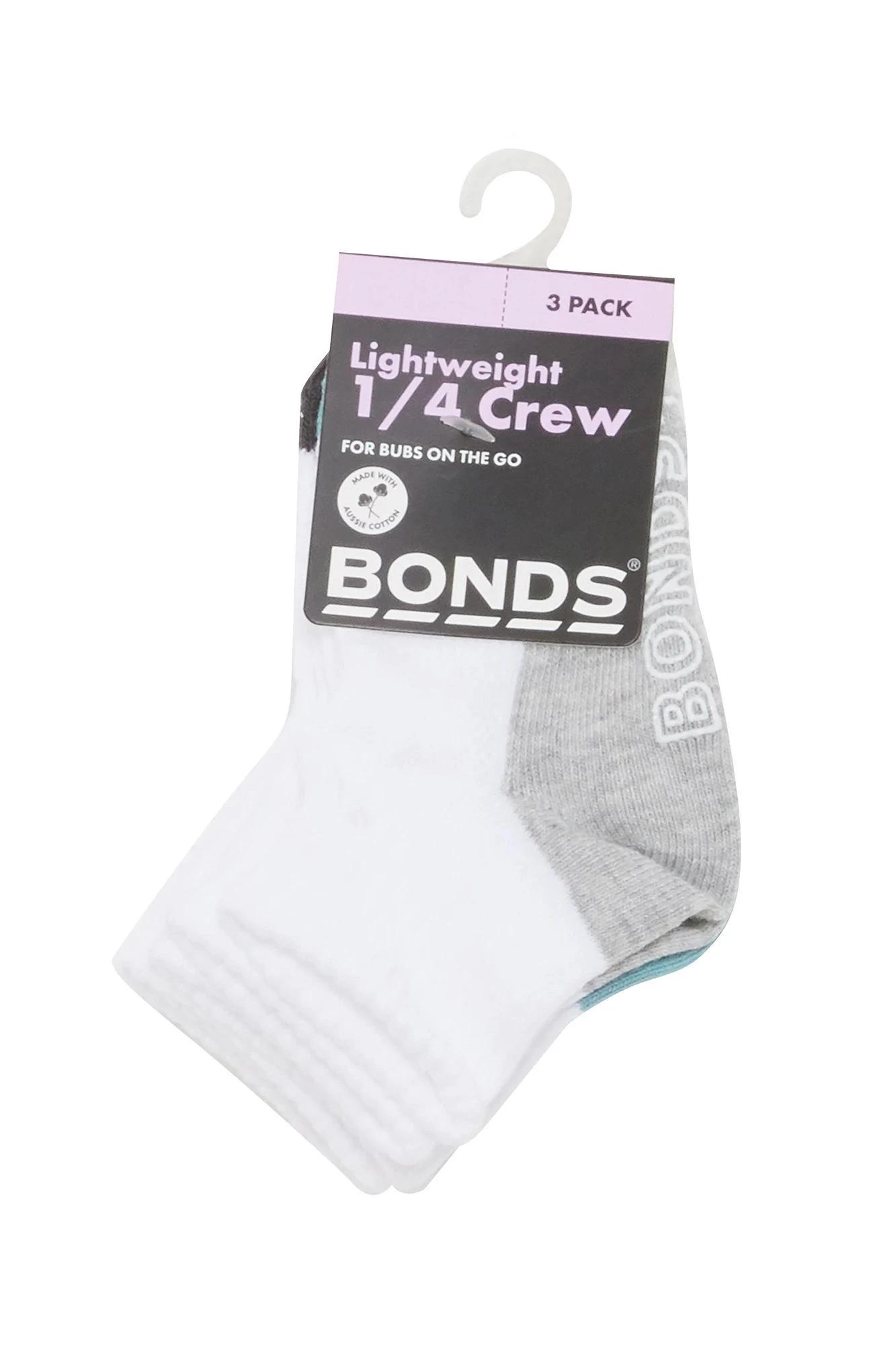 3 Baby Cotton Blend Logo Lightweight Quarter Crew Socks 3 Pack - Bonds GREY, 3 of 3