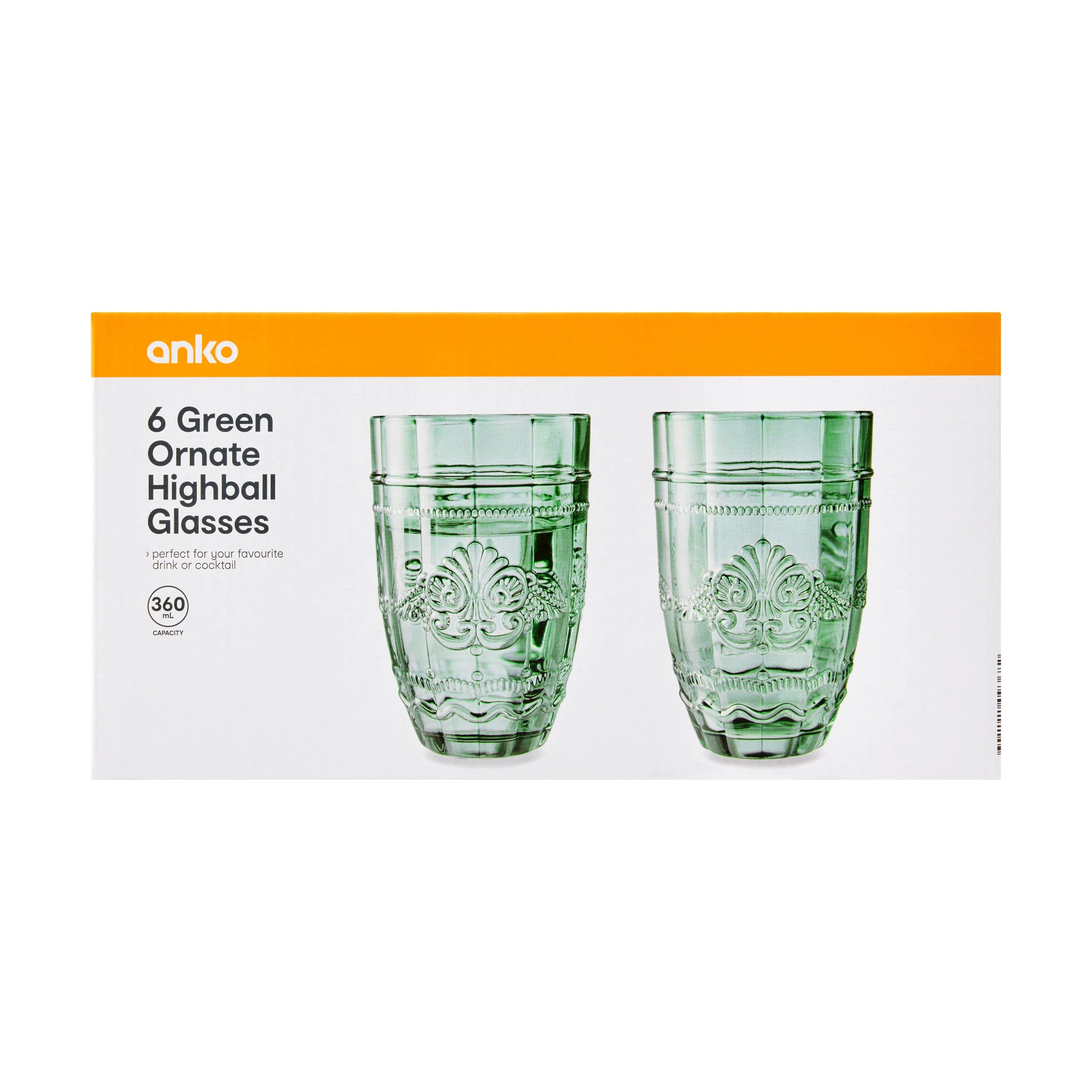 4 6 Green Ornate Highball Glasses, 4 of 5