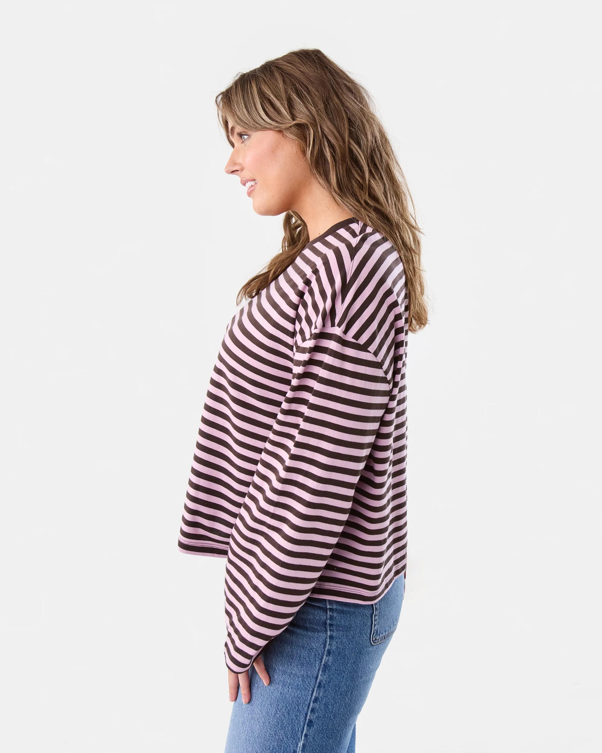 2 Long Sleeve Oversized Boyfriend Print T-shirt Pink Strp, 2 of 5