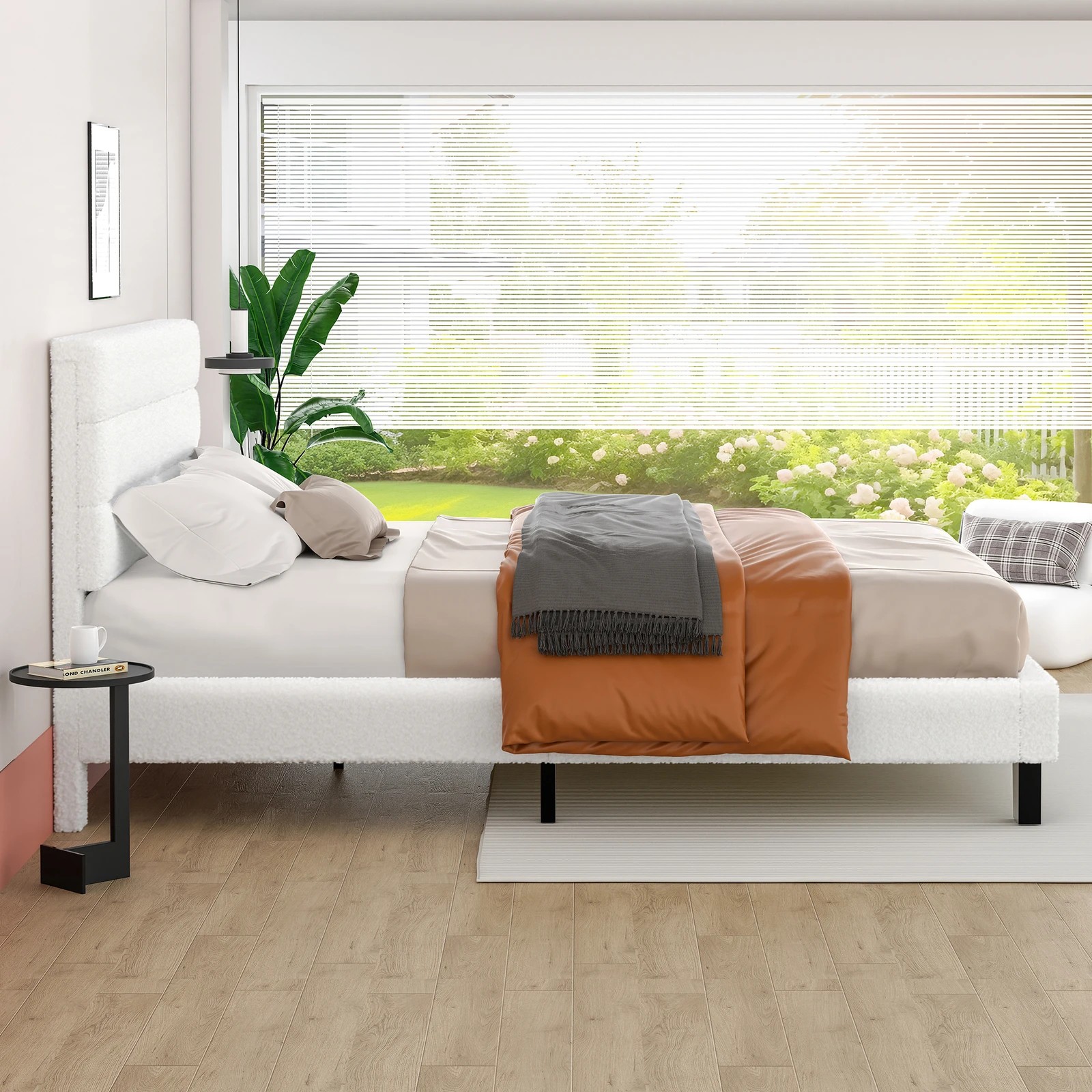 5 Alfordson Bed Frame King Size Upholstered Platform Boucle Harlene - White, 5 of 10