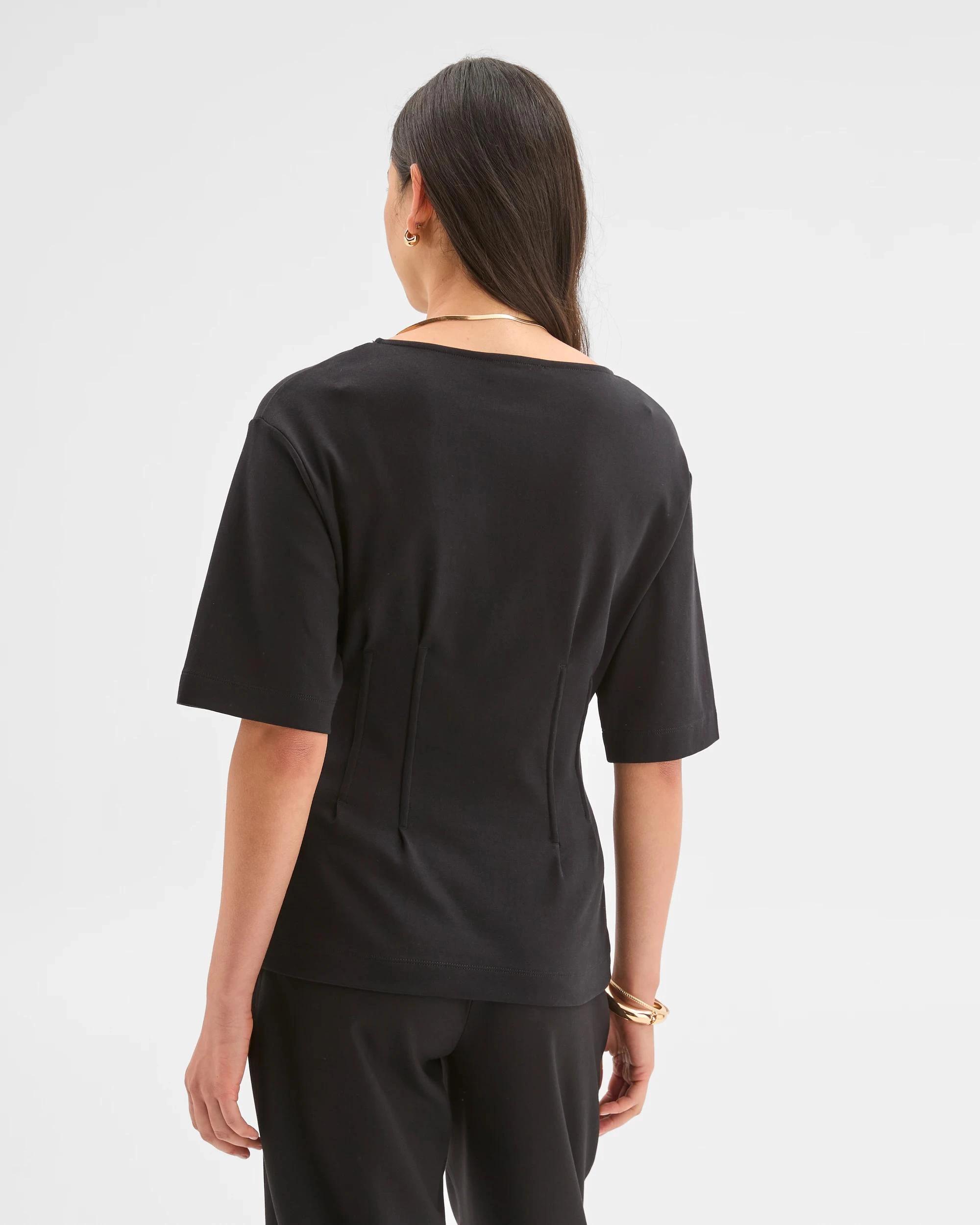 8 Preview Australian Cotton Blend Short Sleeve Knit Waisted Top BLACK, 8 of 9
