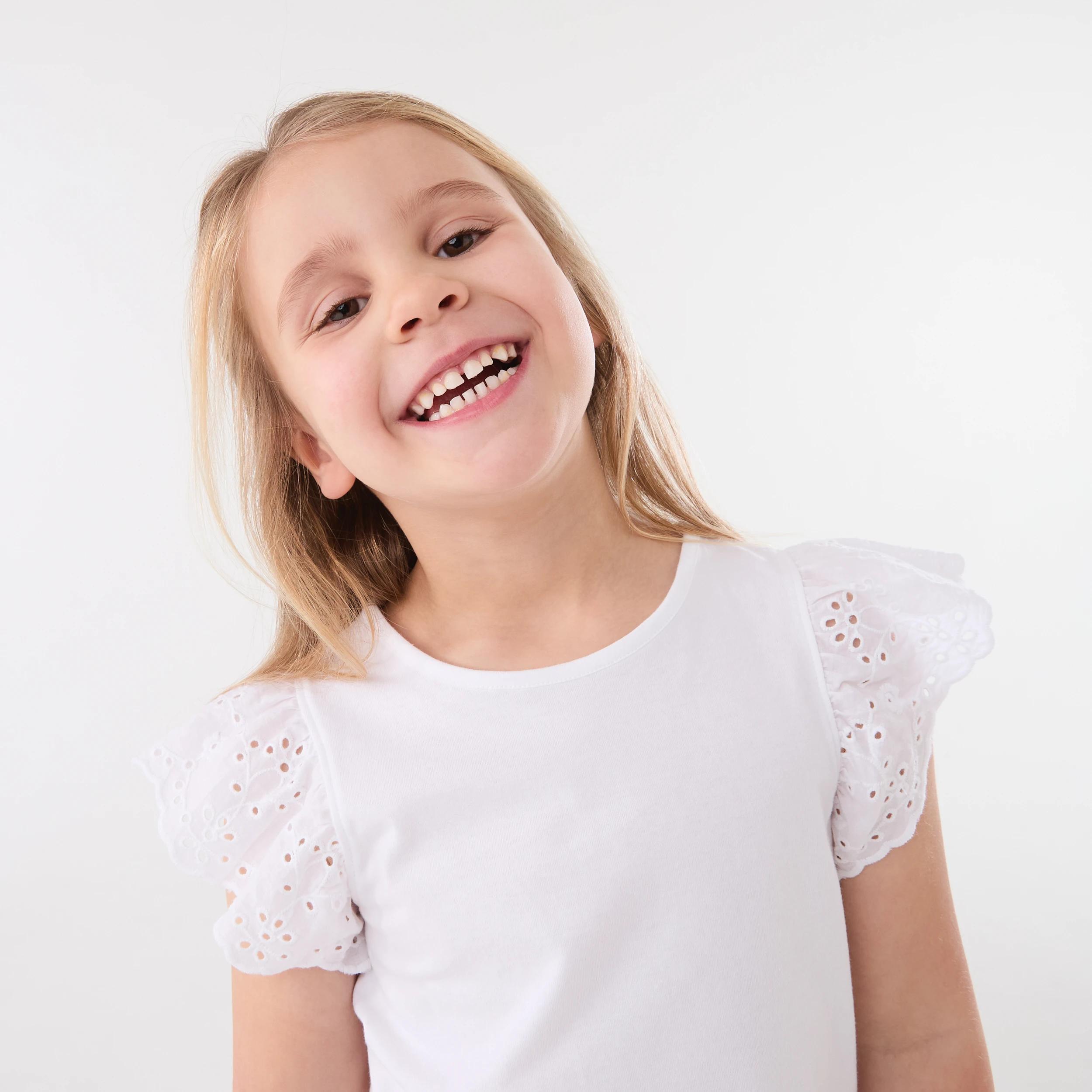 3 Broderie Frill Sleeve T-shirt White, 3 of 6