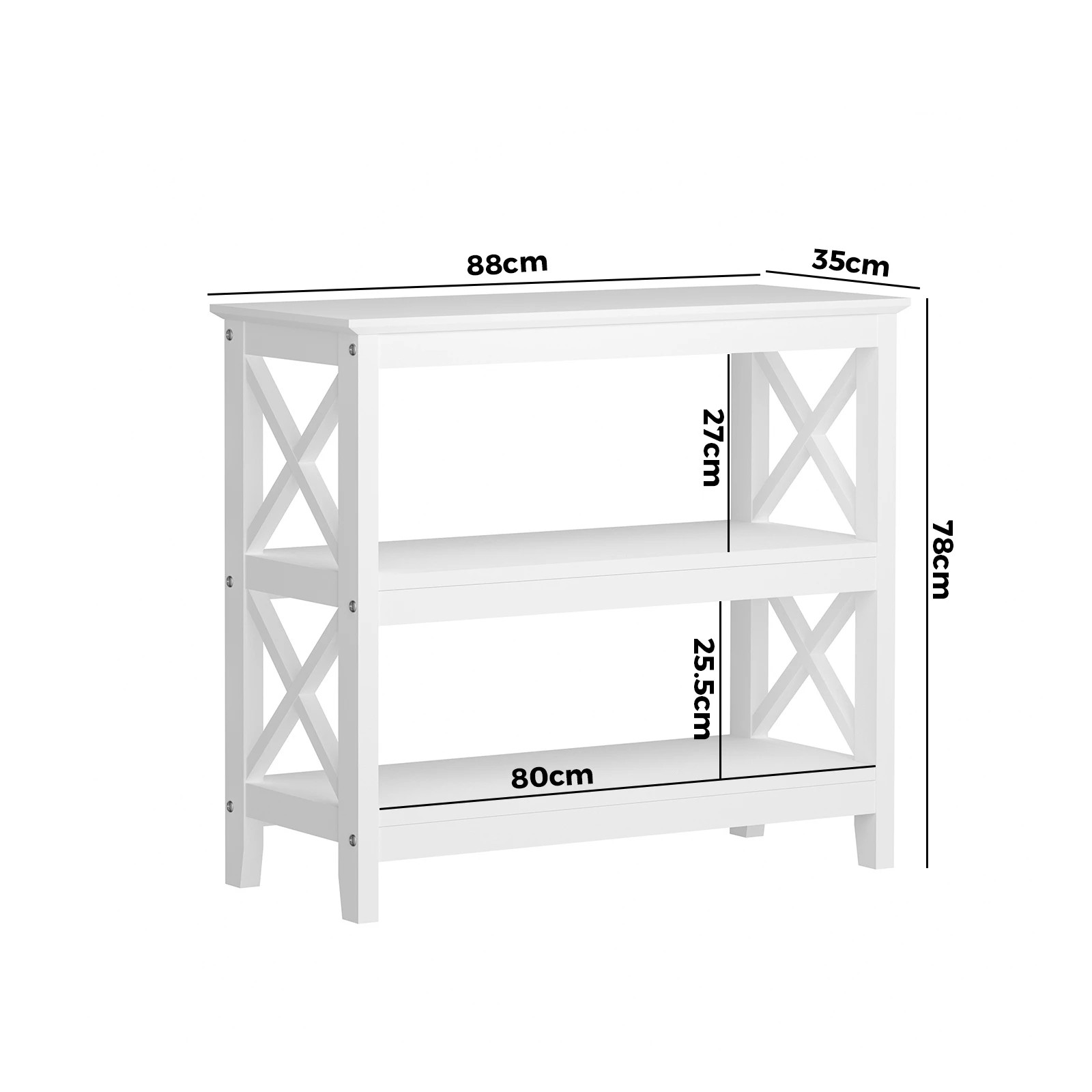 10 Oikiture 3-tier Console Table X-design Wood Sofa Table Hall Side Entry
 - White, 10 of 10
