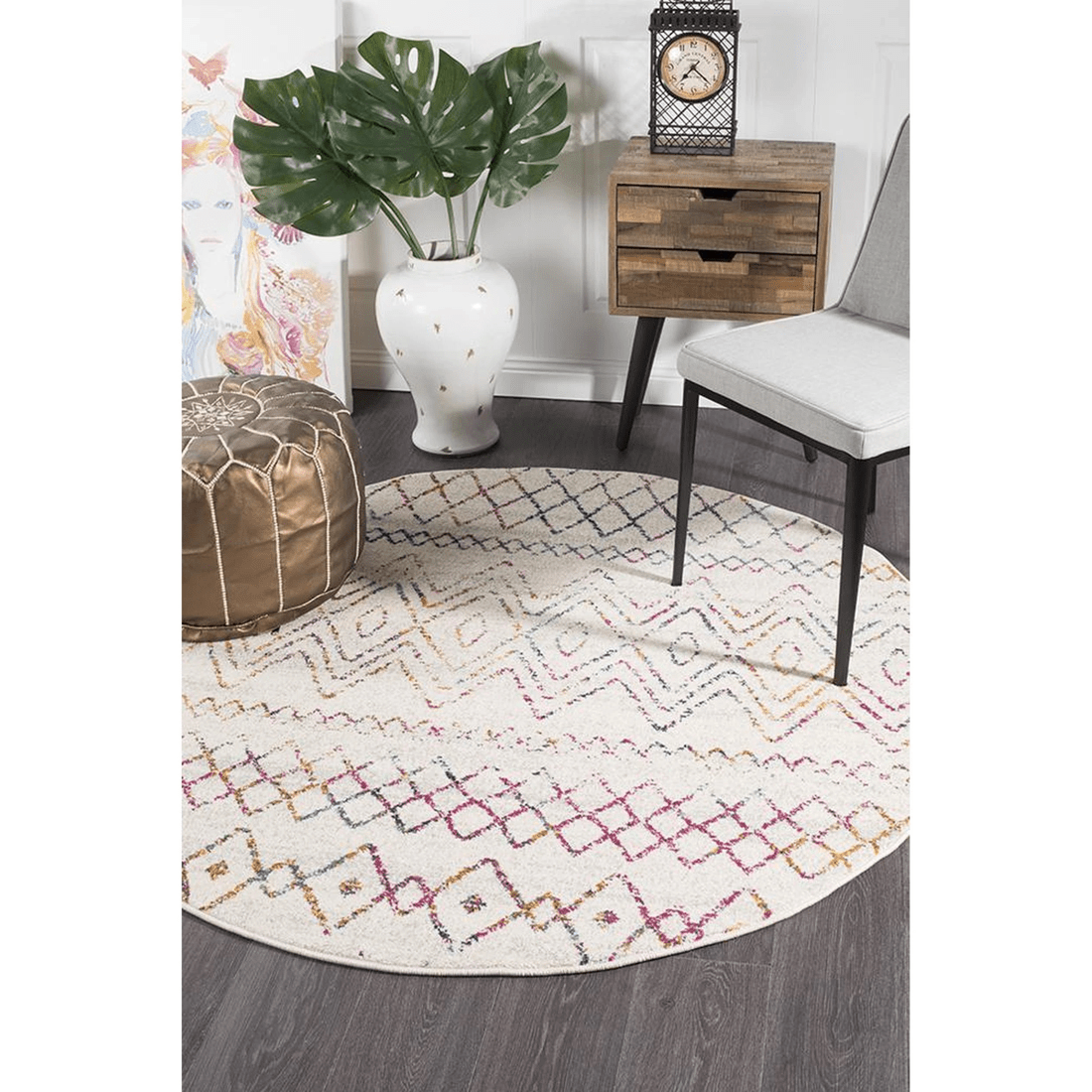 2 Rug Culture Oasis Nadia Round Rug - Multi Rustic Tribal, 10mm Polypropylene (Made in Turkey) - Multi, 2 of 5