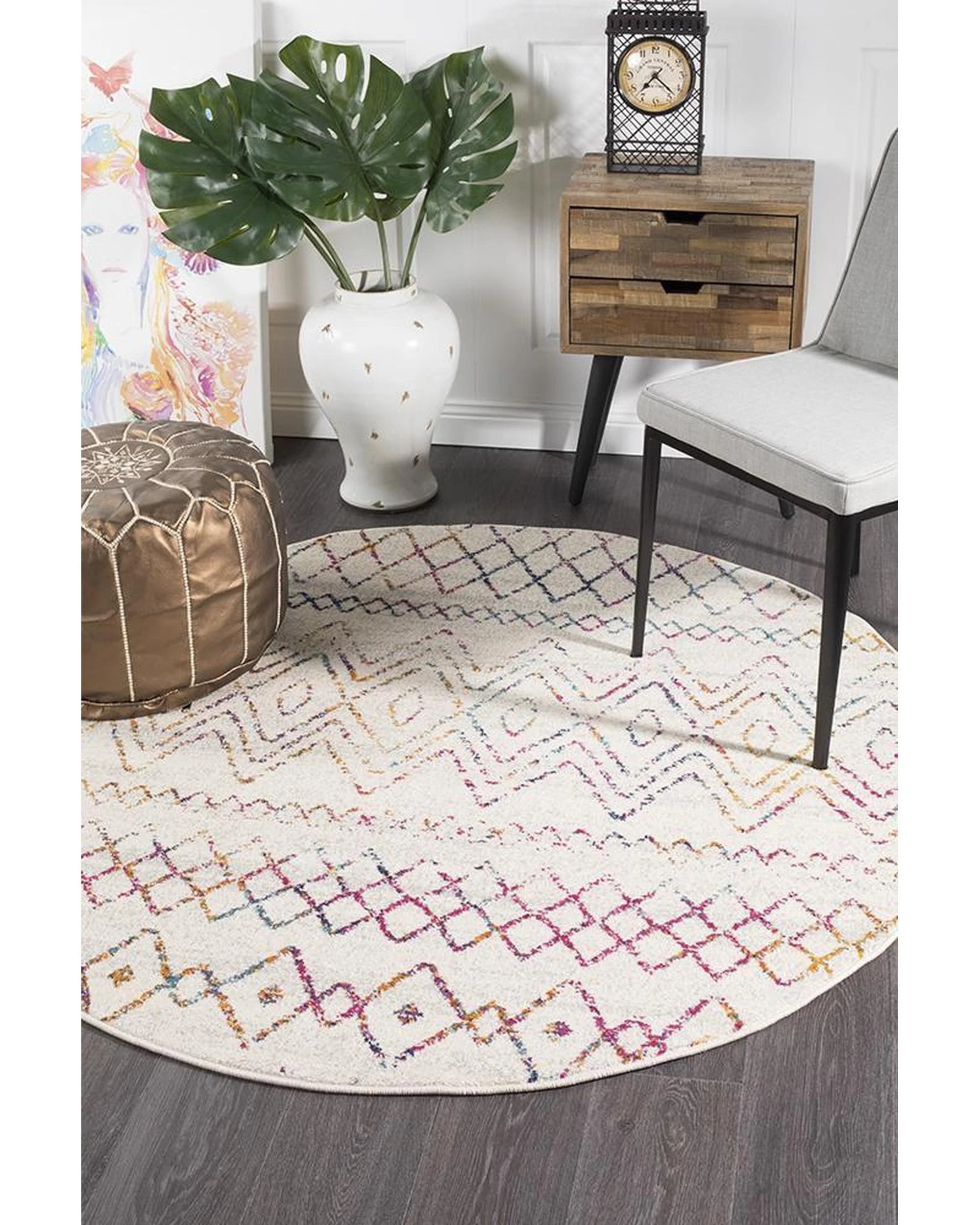 2 Rug Culture Oasis Nadia Round Rug - Multi Rustic Tribal, 10mm Polypropylene (Made in Turkey) - Multi, 2 of 5