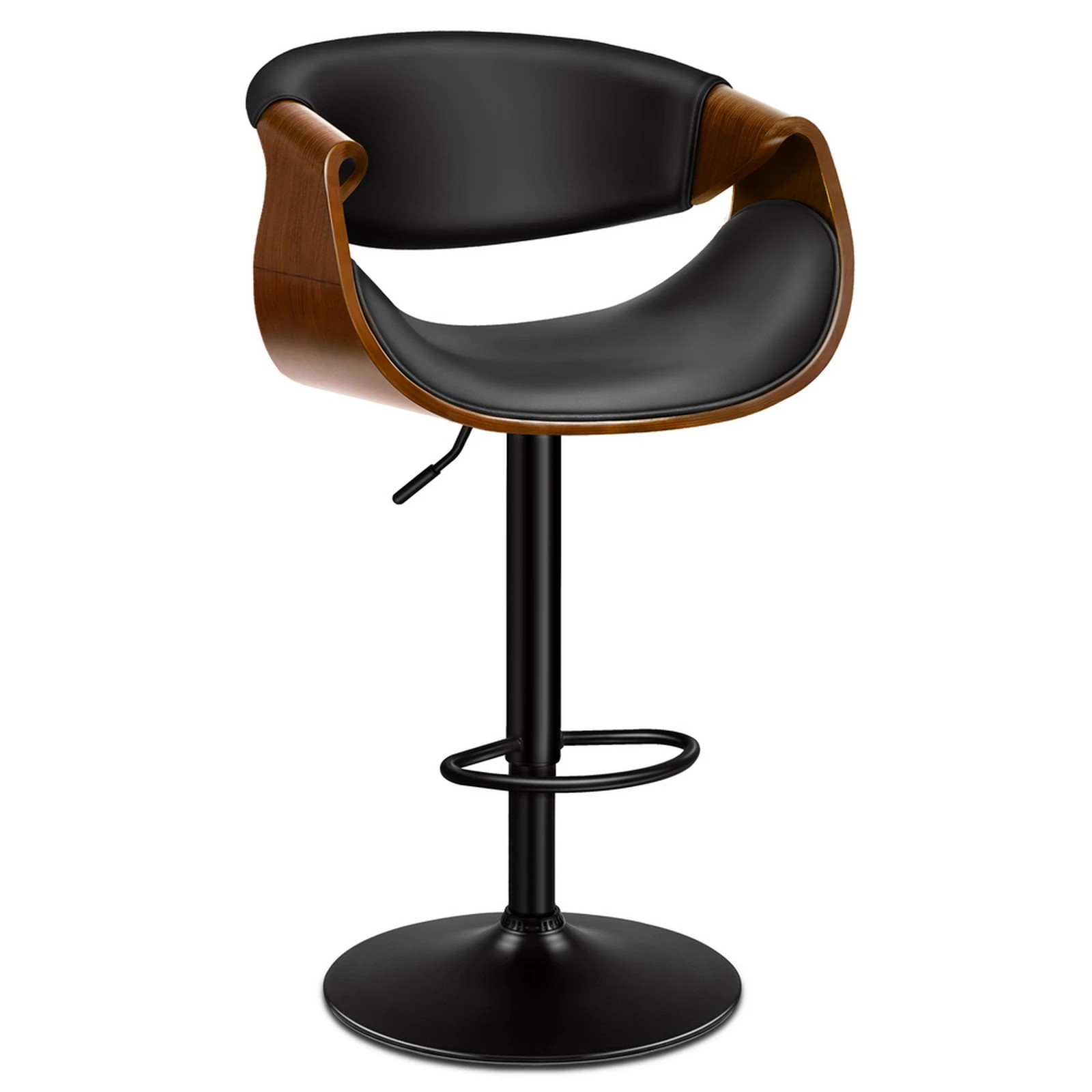 1 Alfordson 1x Bar Stool Kitchen Swivel Chair Wooden Leather Gas Lift Trice - Black, 1 of 10