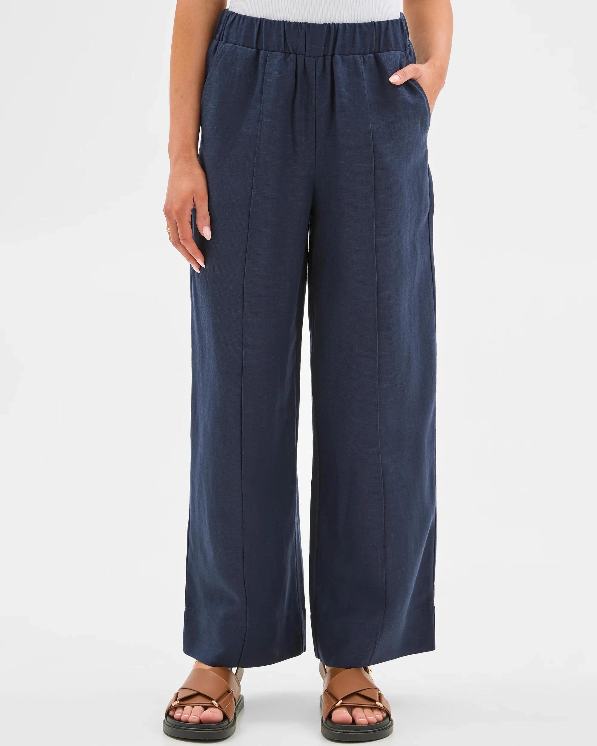 4 Target Petites European Linen Blend Pintuck Detail Pants NAVY BLAZER, 4 of 7