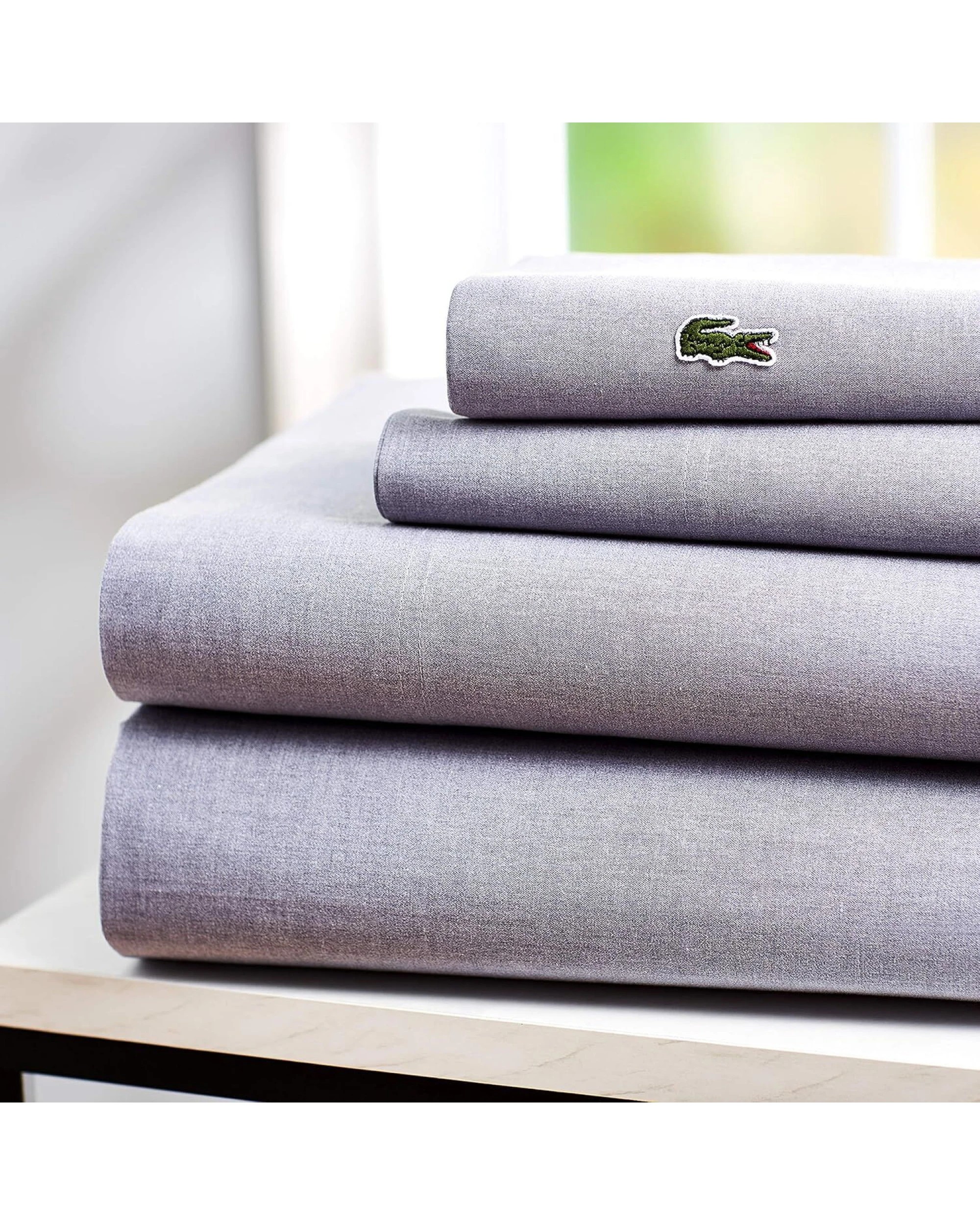 6 Lacoste 4-Piece Cotton Blend Queen Bed Sheet Set in Chambray Blue - Queen Bed, 6 of 6
