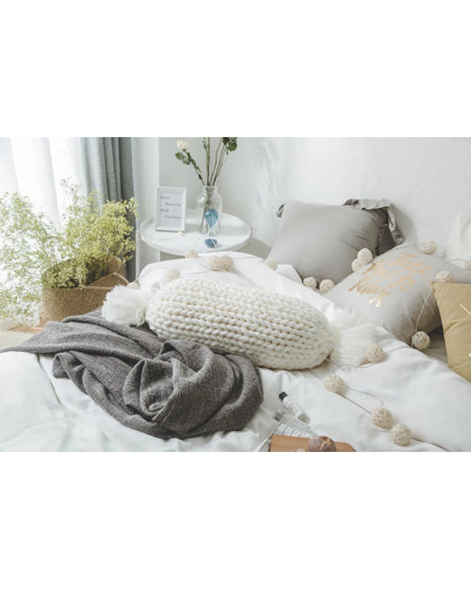 2 Cotton More Hand Knitted Acrylic Sofa Bed Cushion Breakfast Pillow 50x20cm - White, 2 of 3