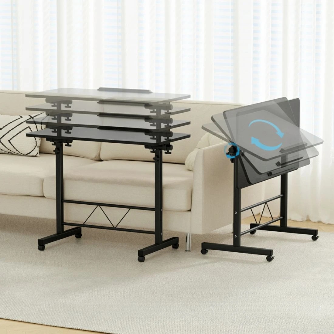 4 Artiss Laptop Desk Table Height Adjustable Wooden Bed Side Tables 80CM - Black, 4 of 5