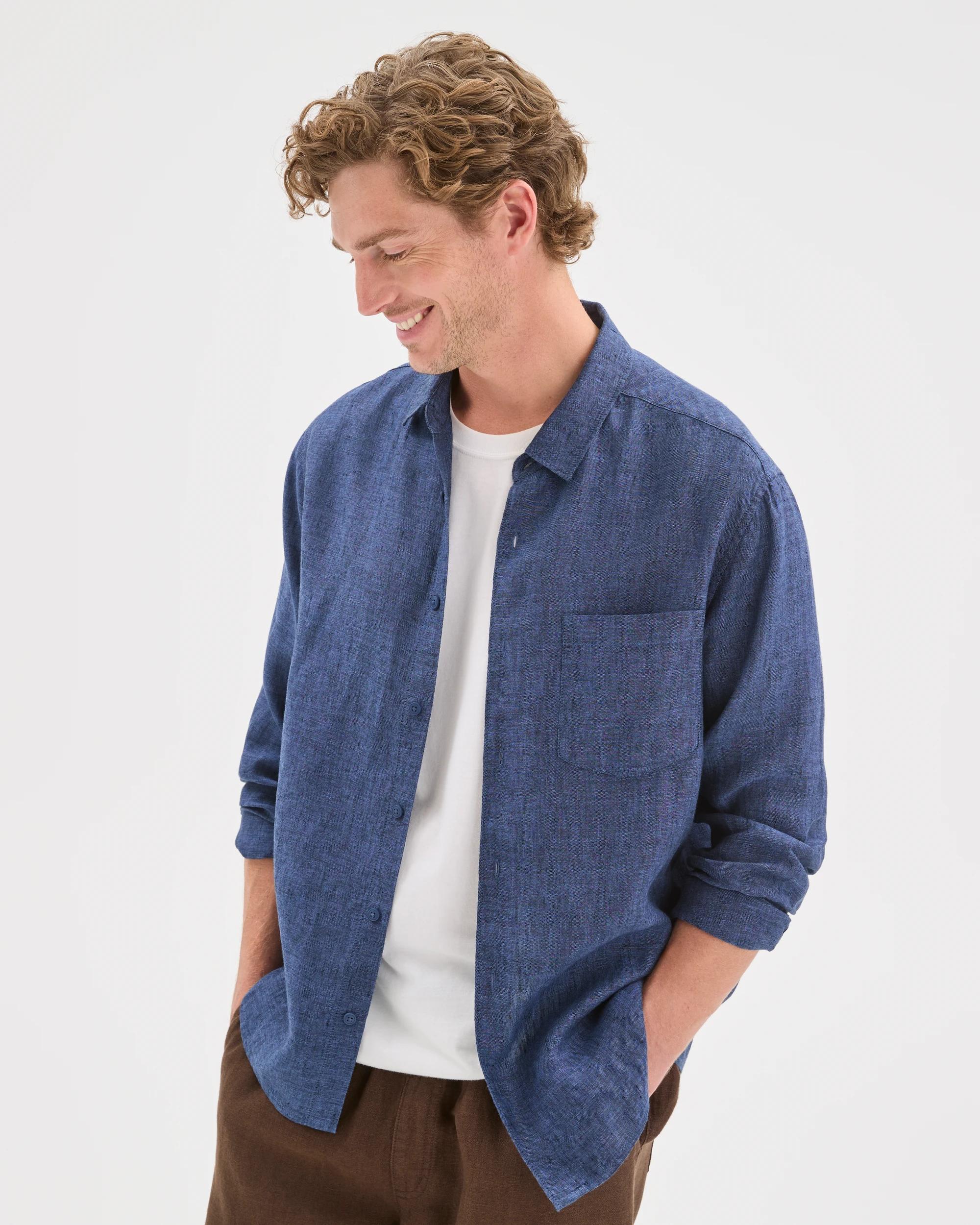 2 Target Man European Linen Long Sleeve Shirt INDIGO, 2 of 5