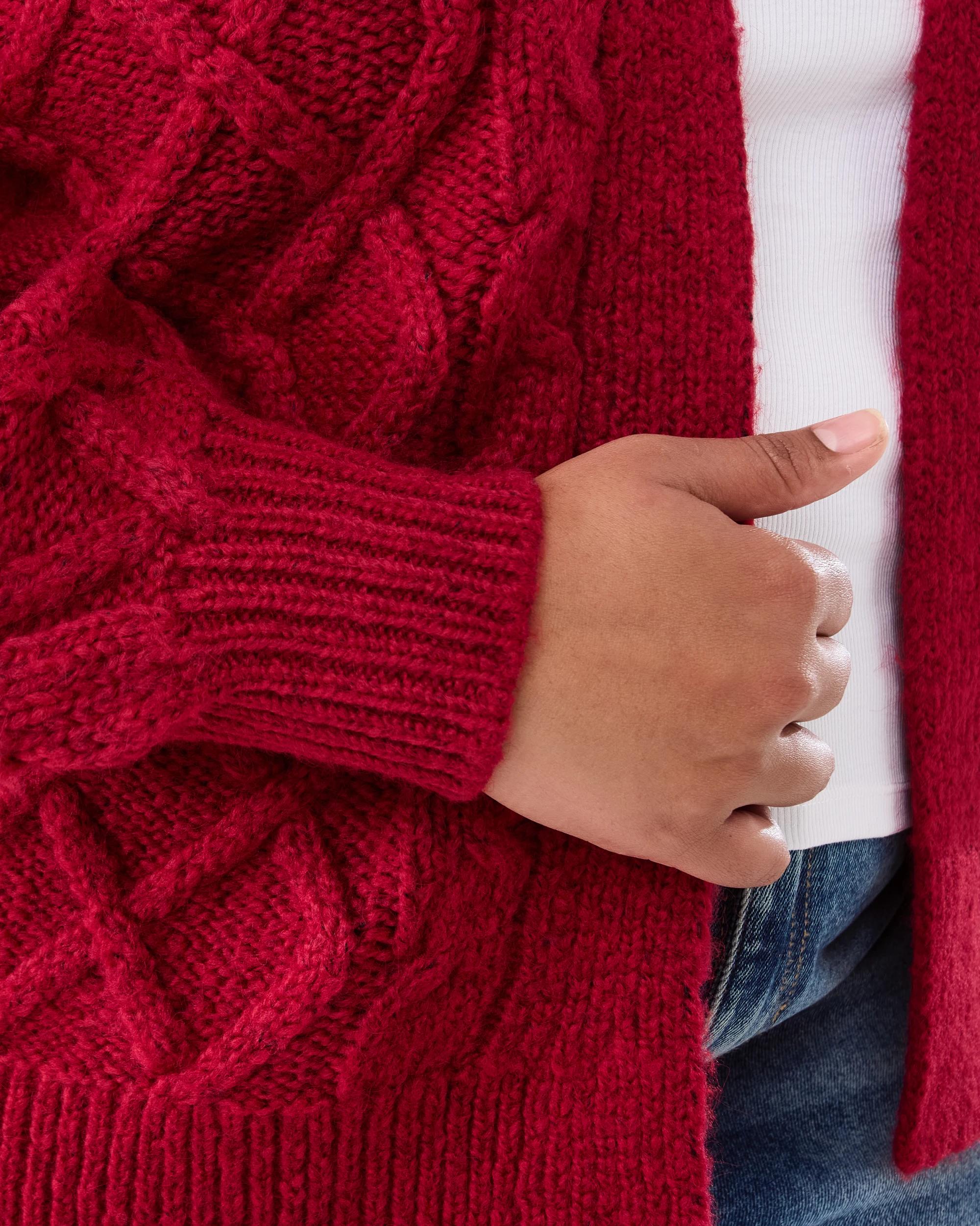 6 Curve Cable Knit Cardigan Spice Red, 6 of 8