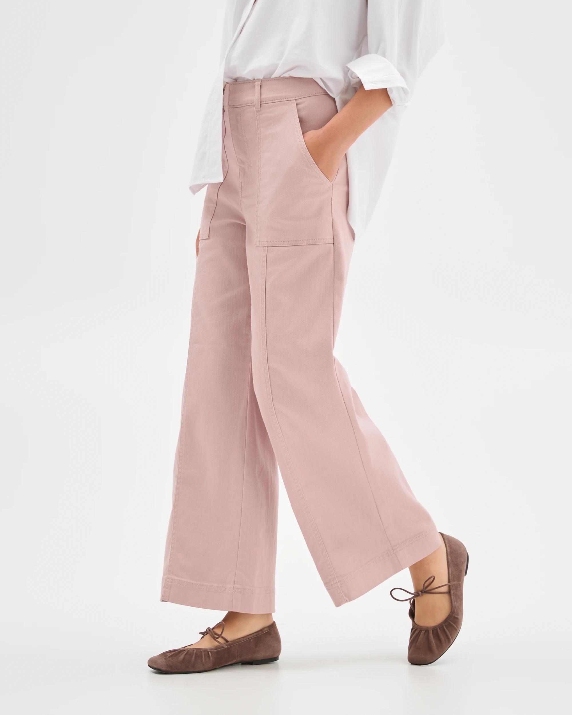 4 Target Woman Australian Cotton Blend Stretch Twill Wide Leg Pants MAUVE PINK, 4 of 6