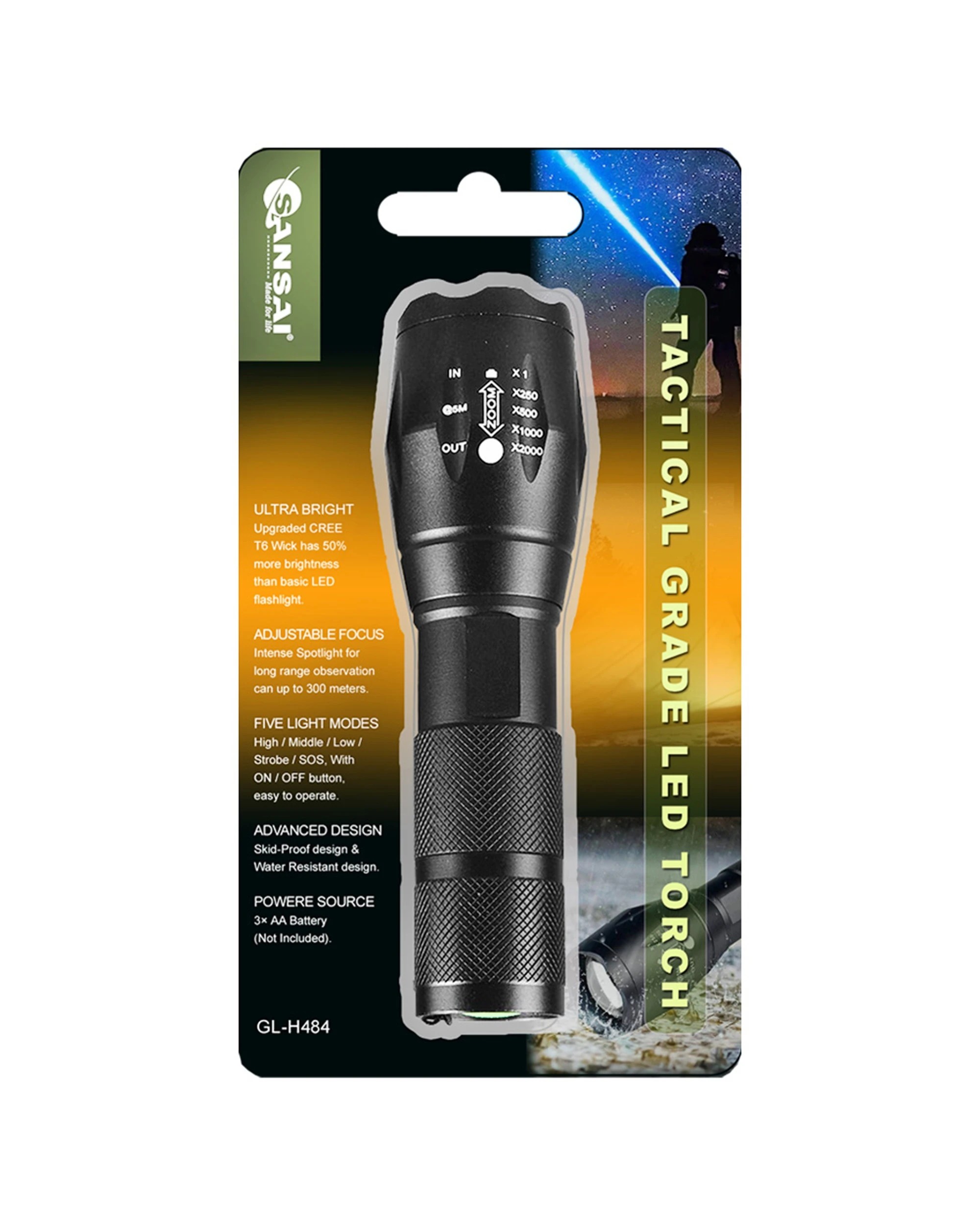 3 Sansai Tactical Grade Ultra Bright Camping Hiking Outdoors Battery LED Torch - Black, 3 of 5