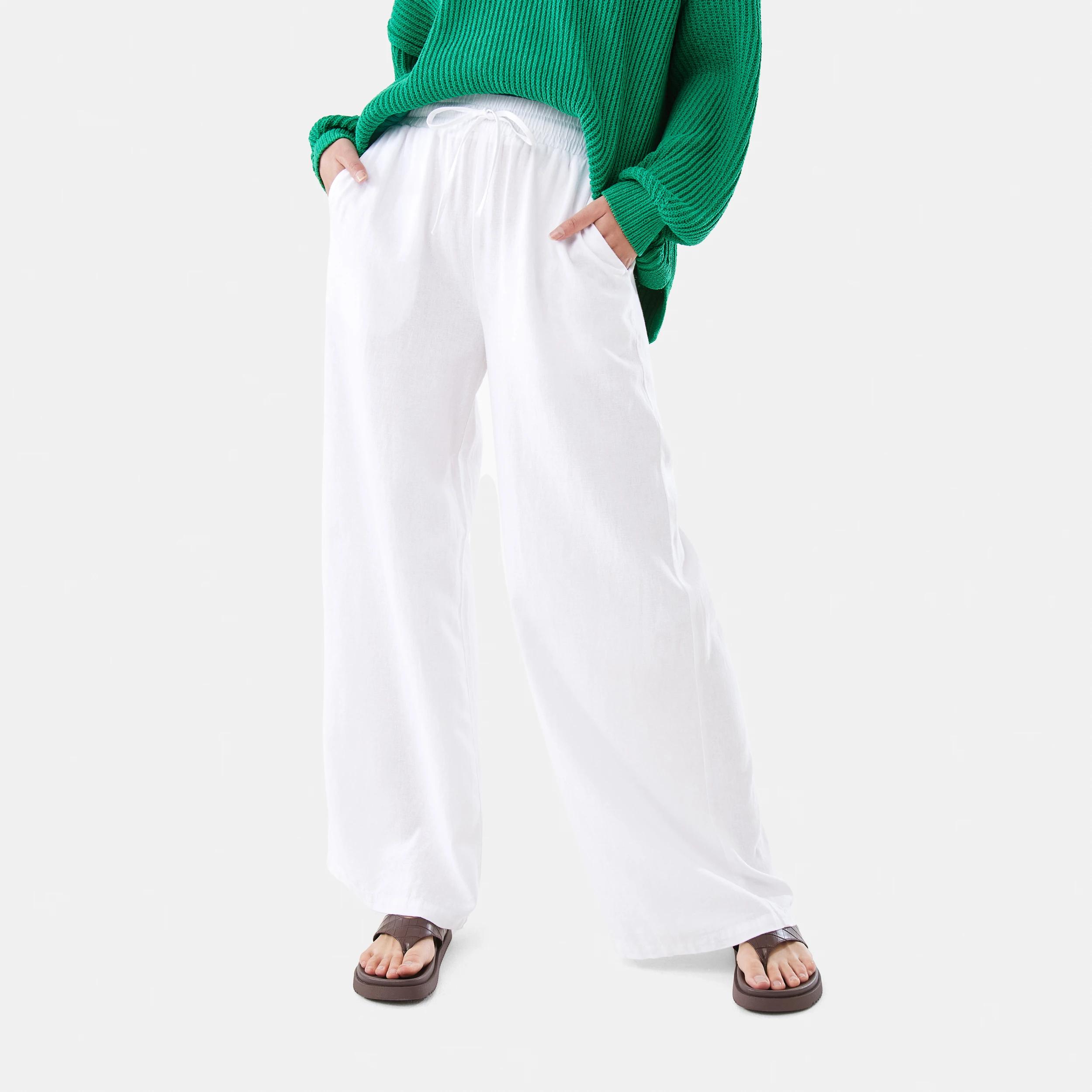 1 Linen Blend Wide Leg Pants White, 1 of 6
