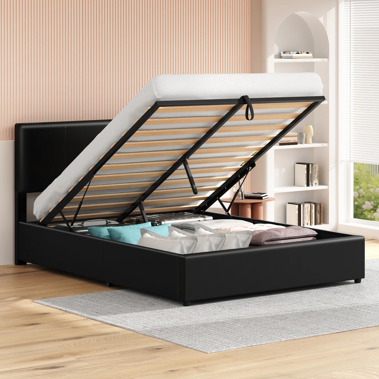 4 Alfordson Bed Frame Queen Gas Lift Storage Adjustable Headboard Luria - Black, 4 of 10